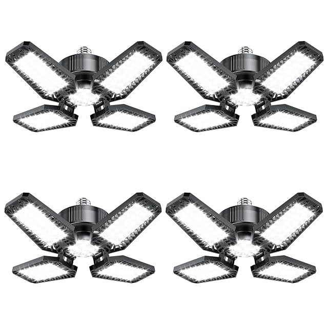 Garage Light 4 Pack 120W 12000LM LED Lights for Garage with 4 1 Deformable Panels 6500K Screw in