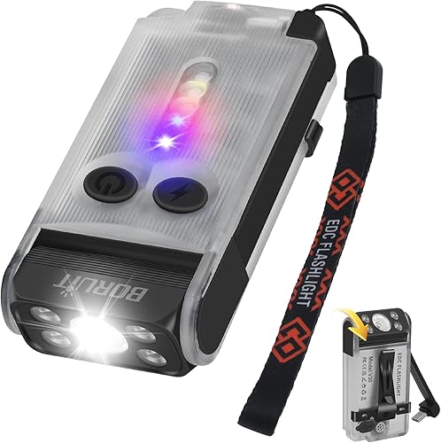 Miniatura 10 de BORUIT V30 linterna LED pequeña y potente EDC con luz roja y UV de 365nm, rotación de 180°, linterna plana de bolsillo y llavero recargable USB