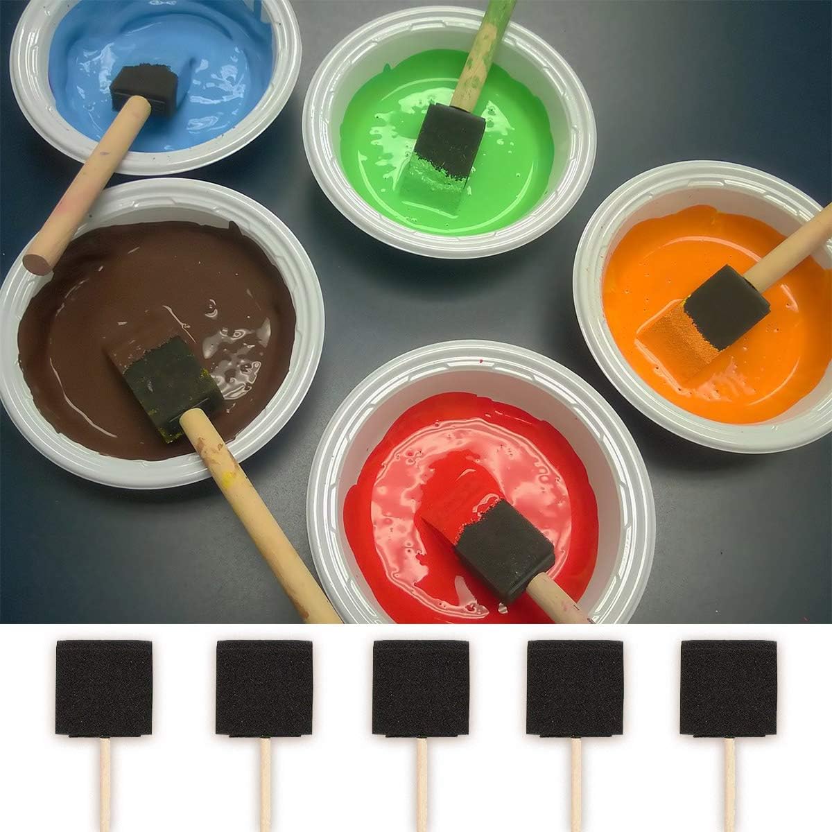 Katzco 10 Pack - Poly Foam Brushes with Wooden Handles - for Any Professional Paint Job, Oil Stain, Watercolor, Art and Craft Project; Use for Professional and Amateur Projects