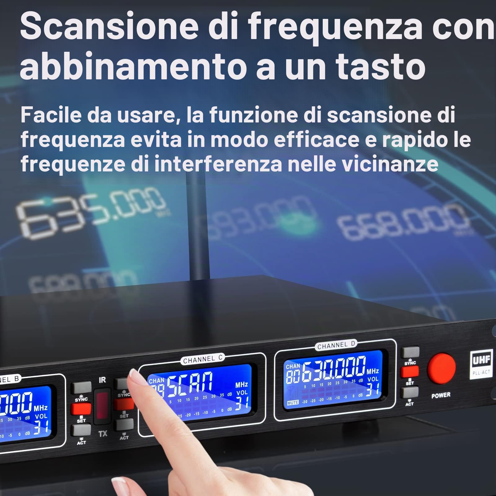 Depusheng Microfoni wireless Microfono palmare wireless dinamico professionale 4 canali, set per karaoke, ricezione a lunga distanza di 100 metri, Ottimo per palcoscenico festa matrimonio