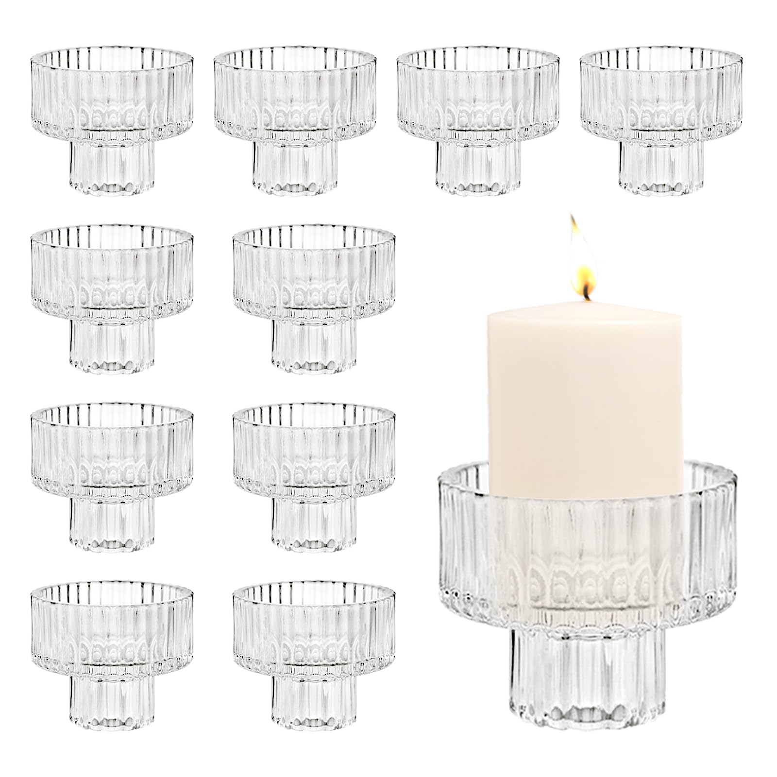 Rongxze 10 Piezas Portavelas de Cristal Transparente, Portavelas Pequeños para Navidad Decoración Mesa, Portavelas para Velas Cónicas para Navidad, Fiesta, Hogar, Bodas Decoración