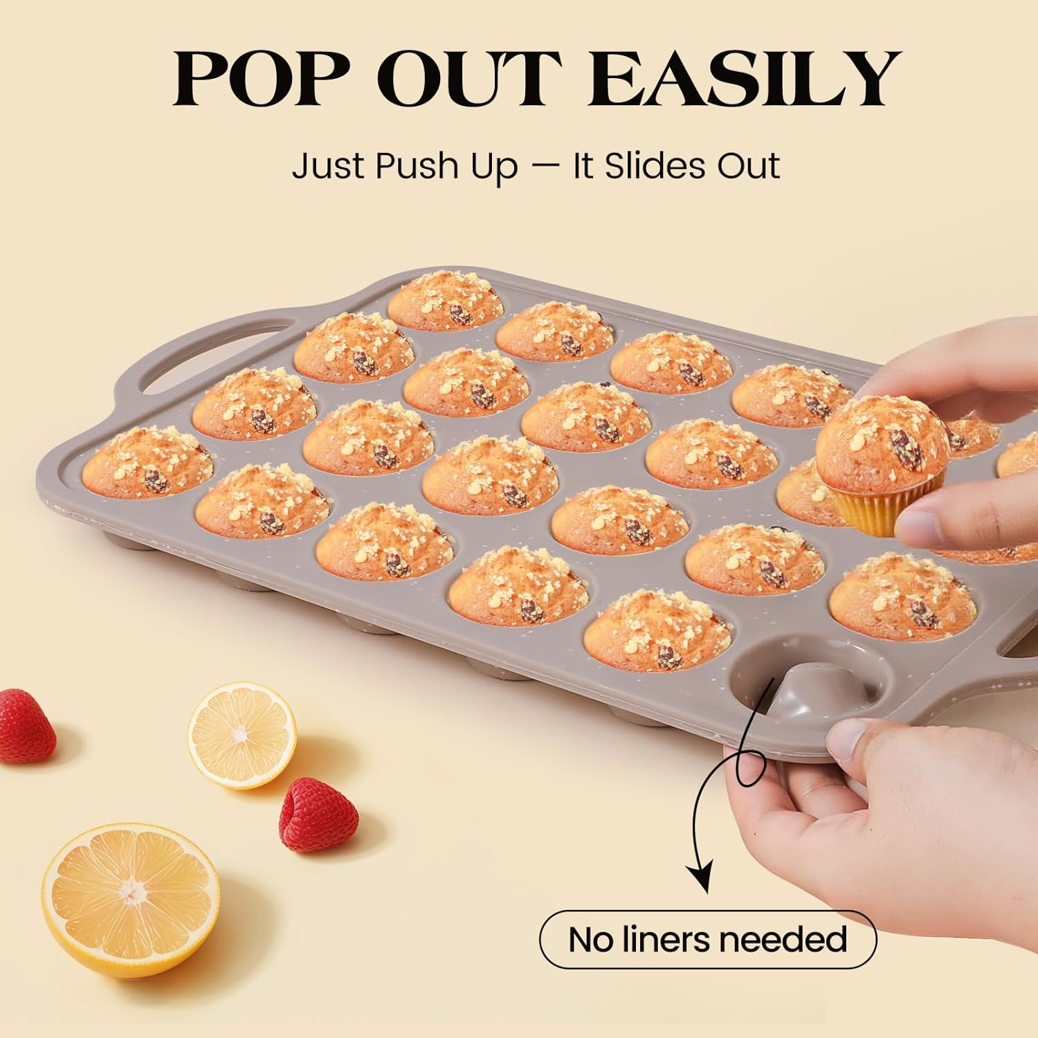 Vinino 2Pack Mini Silicone Muffin Pans for Baking with Metal Reinforced Frame, 24 Cups Mini Size Nonstick Cupcake Pan, BPA Free Oven Dishwasher Safe Baking Mold for Muffins Cupcakes - Image 3