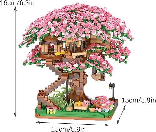 Miniatura 5 de Street View - Juego de 2138 piezas de ladrillos de árbol bonsái de flor de cerezo, 2138 piezas DIY Sakura Tree House Building Block Assembly Mini