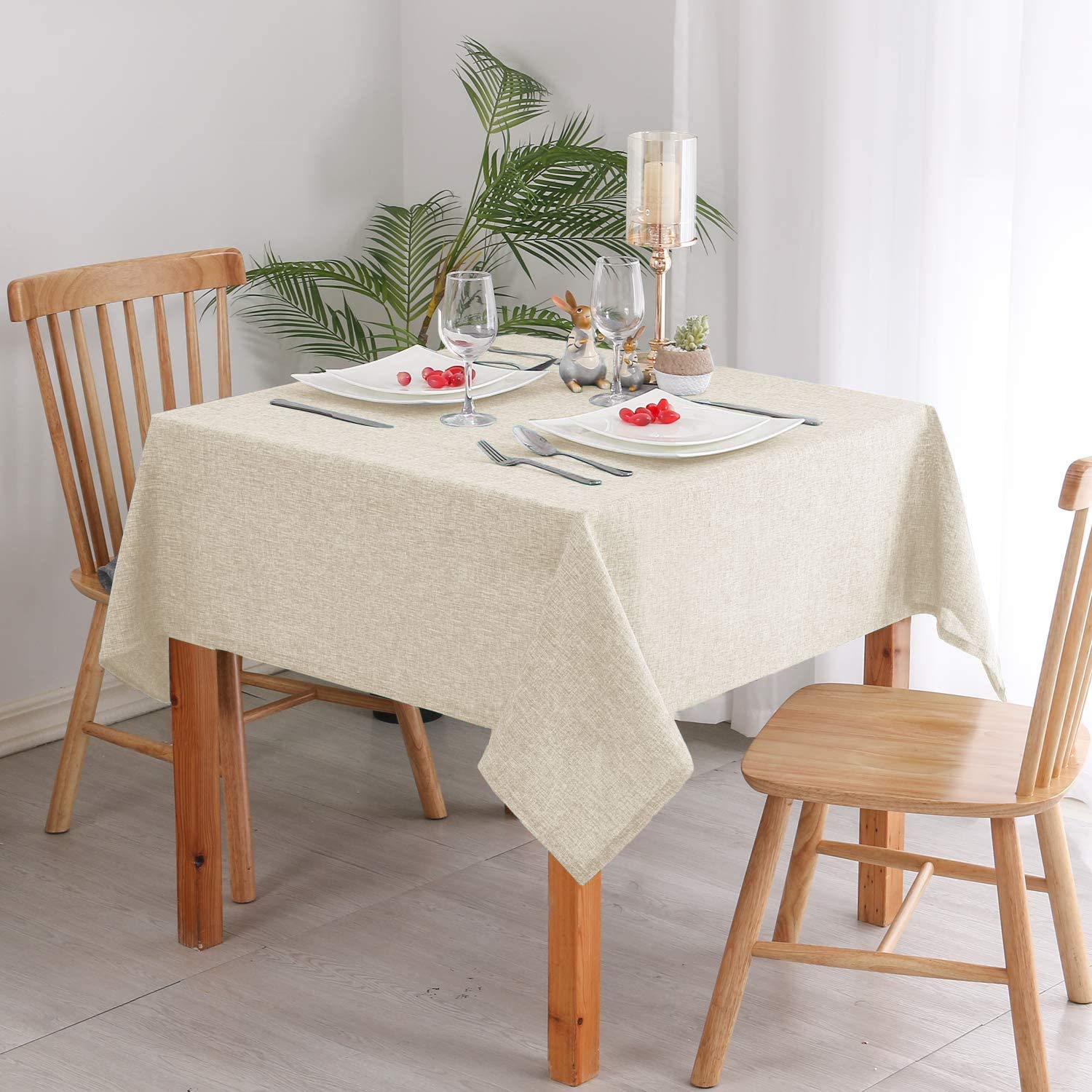 KhootiWashable Poly Jute Table Cloth, 50 x 50in / 127 x 127cm (Light Linen)