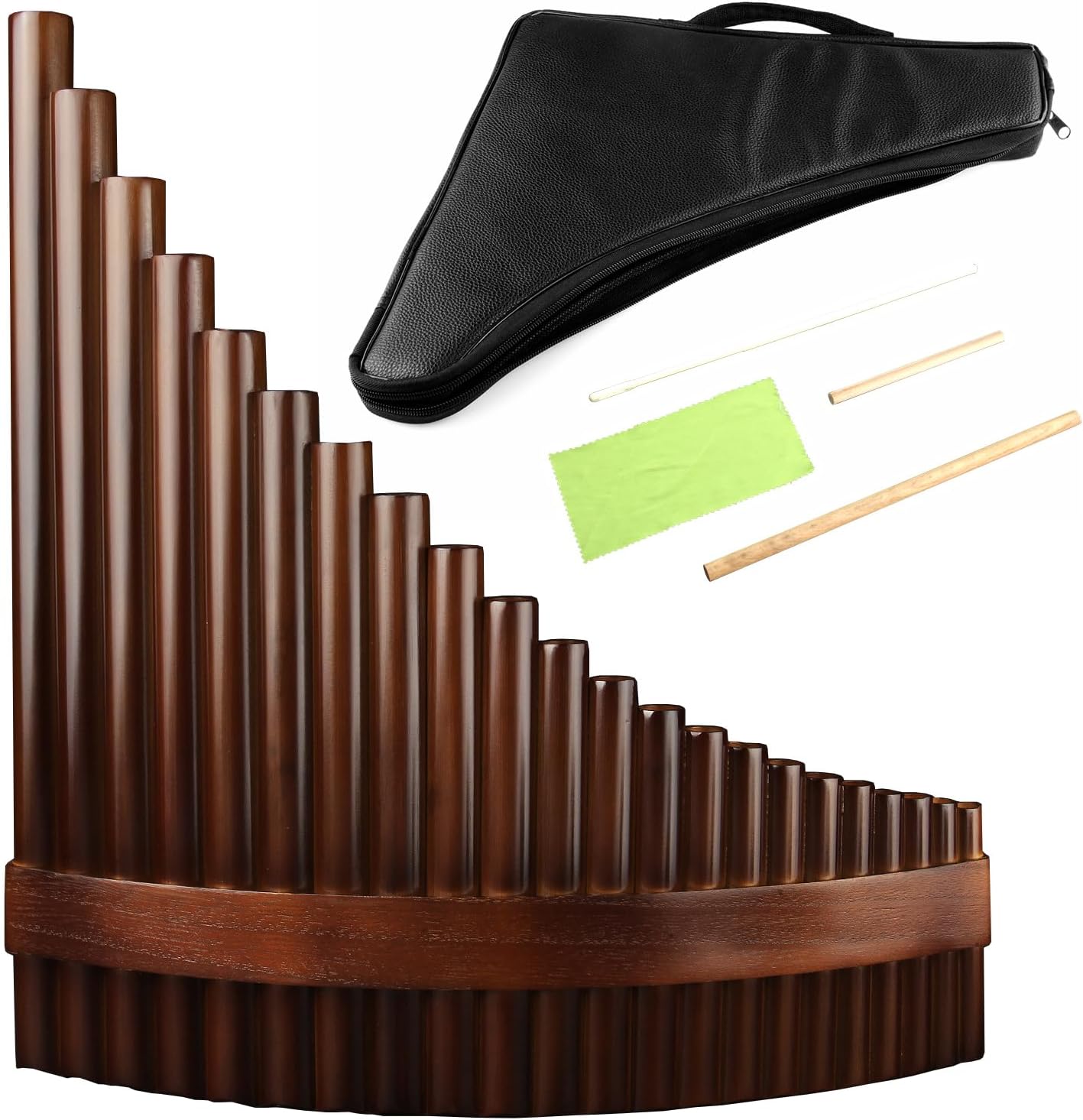 22/25 Pipes C Key Professional Pan Flute Chinese Traditional Musical Instrument Pan Pipes Easy to Learn with Exquisite Brown Pan Pipes Flute and Black Leather Bag (22-Left Hand)