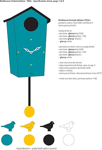 Miniatura 4 de KOOKOO Birdhouse Petrol Limited Edition, reloj de cuco de diseño moderno con 12 voces naturales de pájaros o llamada de cuco