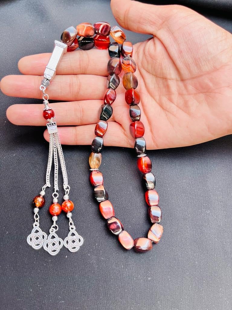Natural Sulemani Agate Tasbheeh 33 Beads Muslim Islamic Religious Prayer Beads Aqeeq Tasbih Hakik Sufi Tasbeeh Misbaha Aqiq Masbaha Sulemani Yemen Tasbih Agate Turkish Tasbeeh 10MM