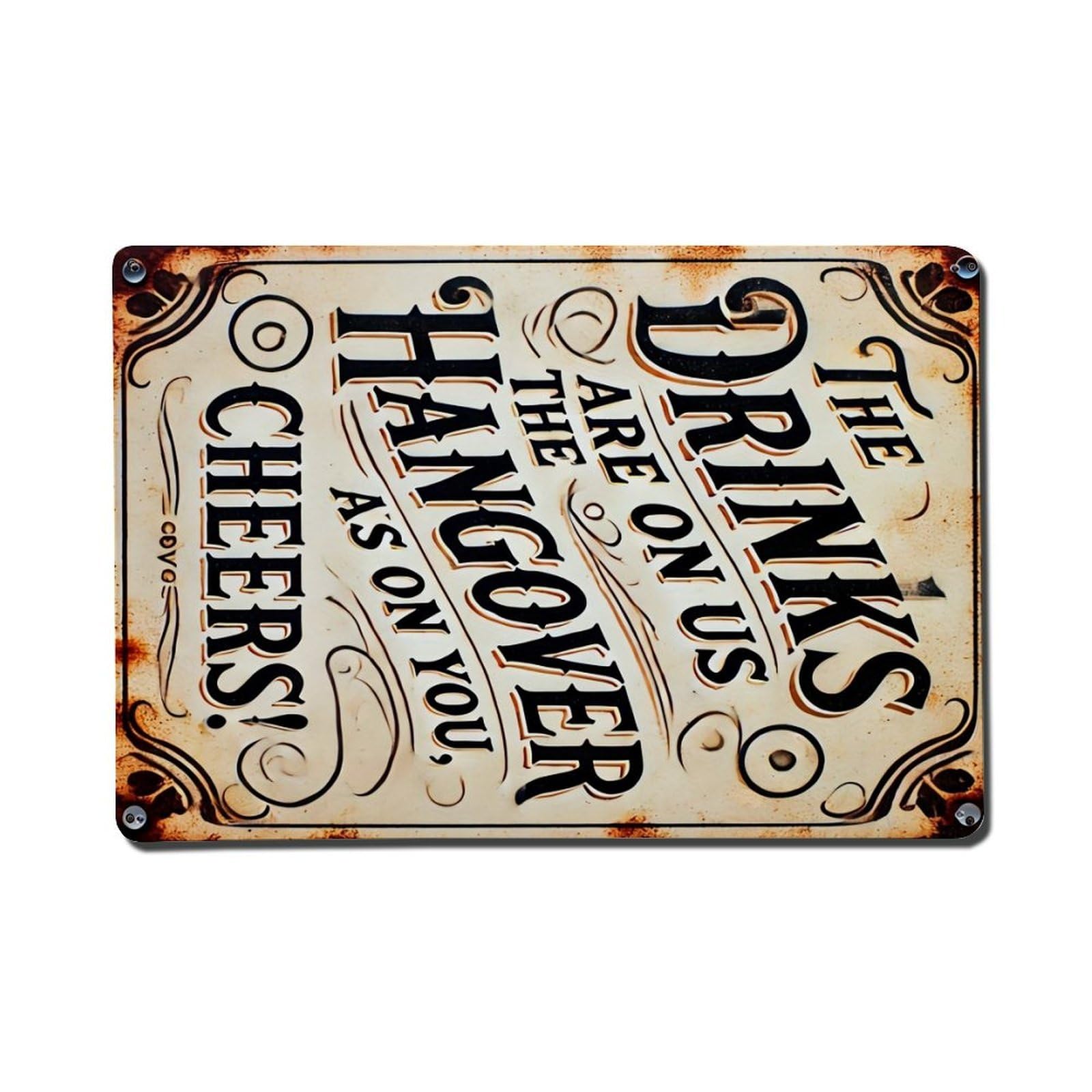 Jdfenggu Vintage The Drinks Are On Us Retro Metal Tin Sign, Metal Poster For Bar, Home, Man Cave, Kitchen, Laundry Room Art Decor 8X12 Inch