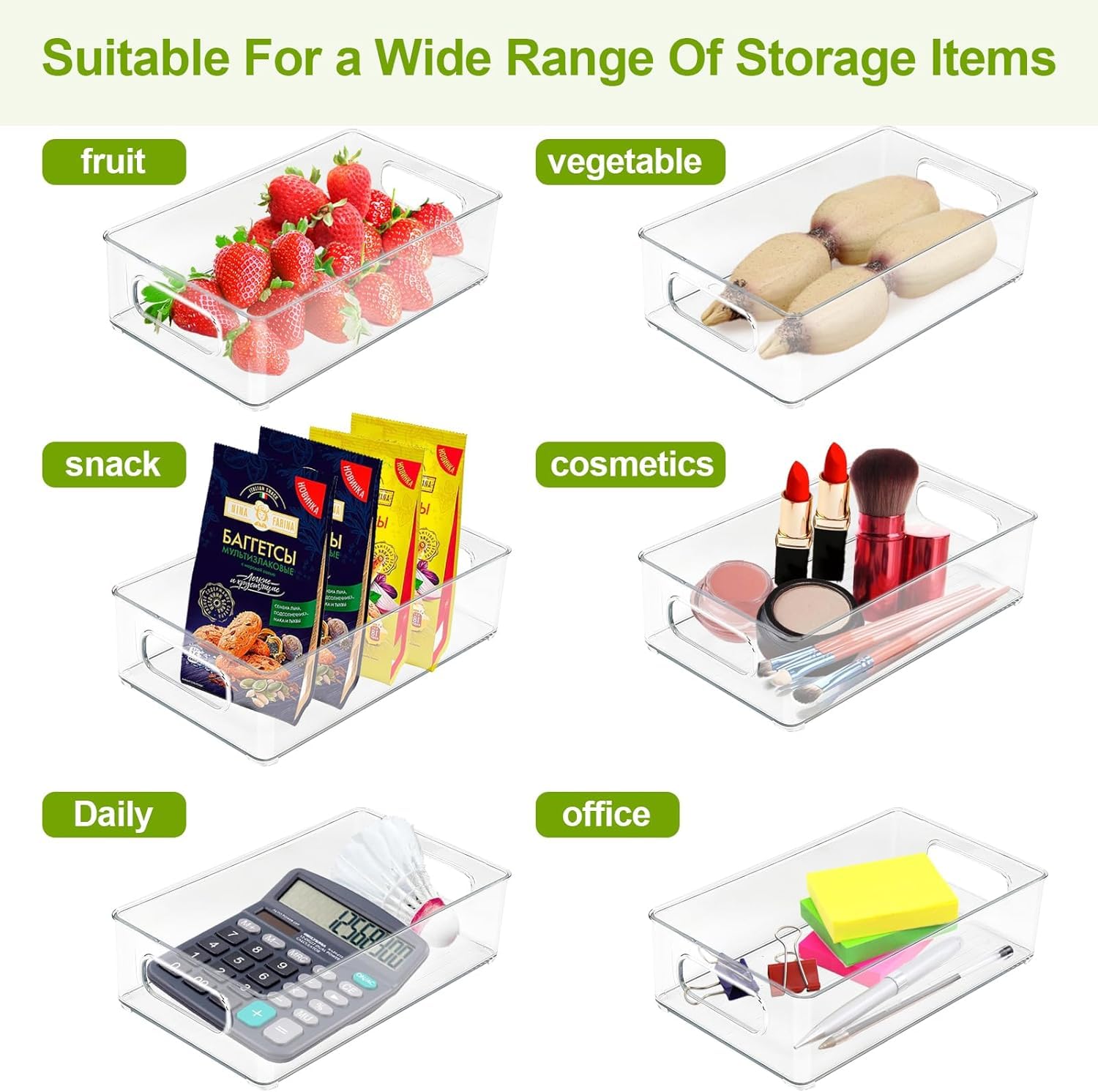 Organisateur Frigo, Rangement Frigo Transparent, Boîte de Rangement Empilable avec Couvercles pour Organiser Votre Maison Cuisine, Congélateur (Pack de 6, M(26x15x7.5CM))