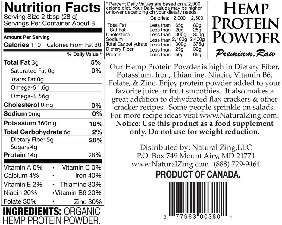 Hemp Protein Powder (Raw, Premium) 8 oz : Health & Household