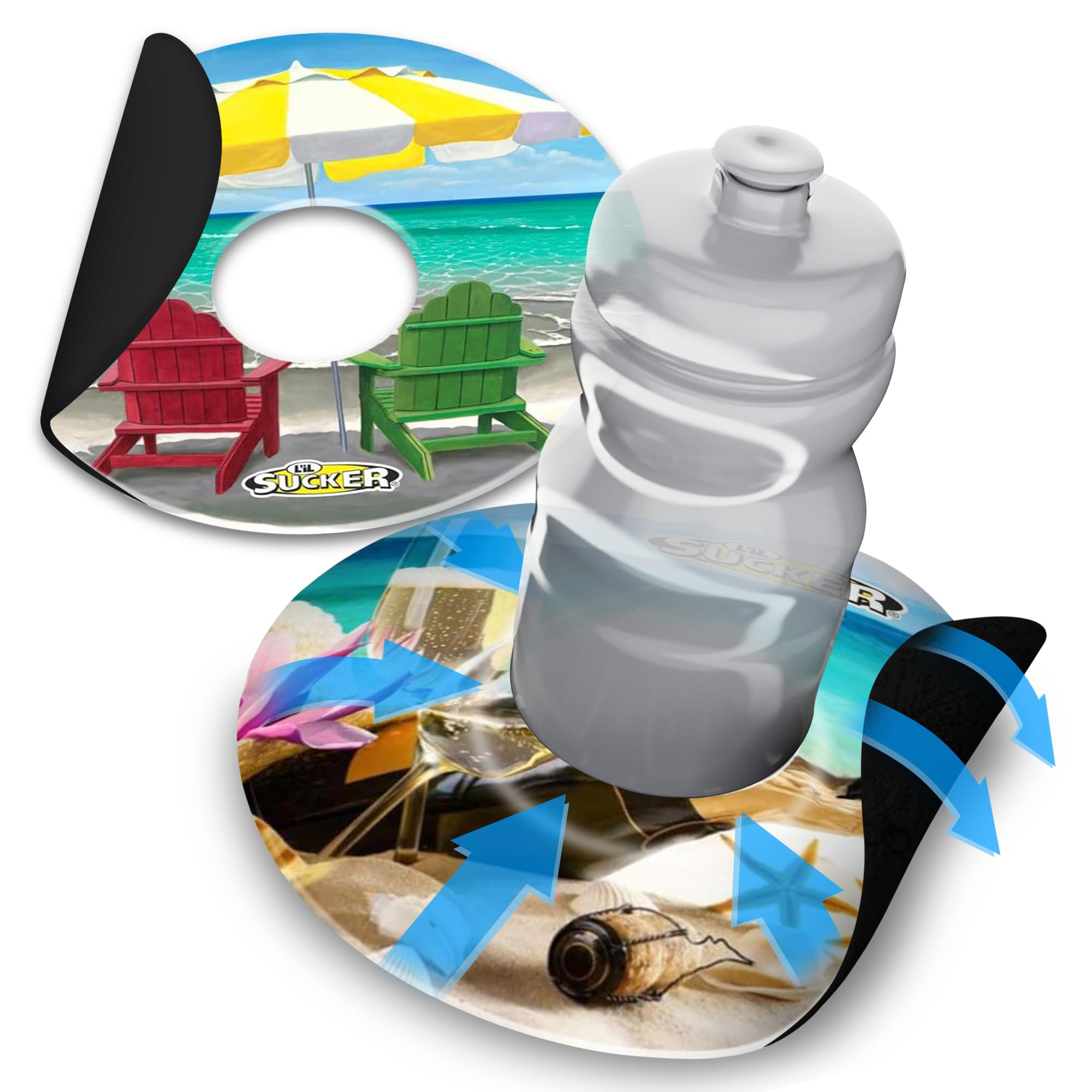 Lil Sucker Lil Beach Suction Ring | Suction Cup Holder Anti-Spill Can Drink Support for Boats, Trucks, ATVs | Secure Your Drinks and Prevent Spills with Our Non Slip Coaster - Beach Pack of 2