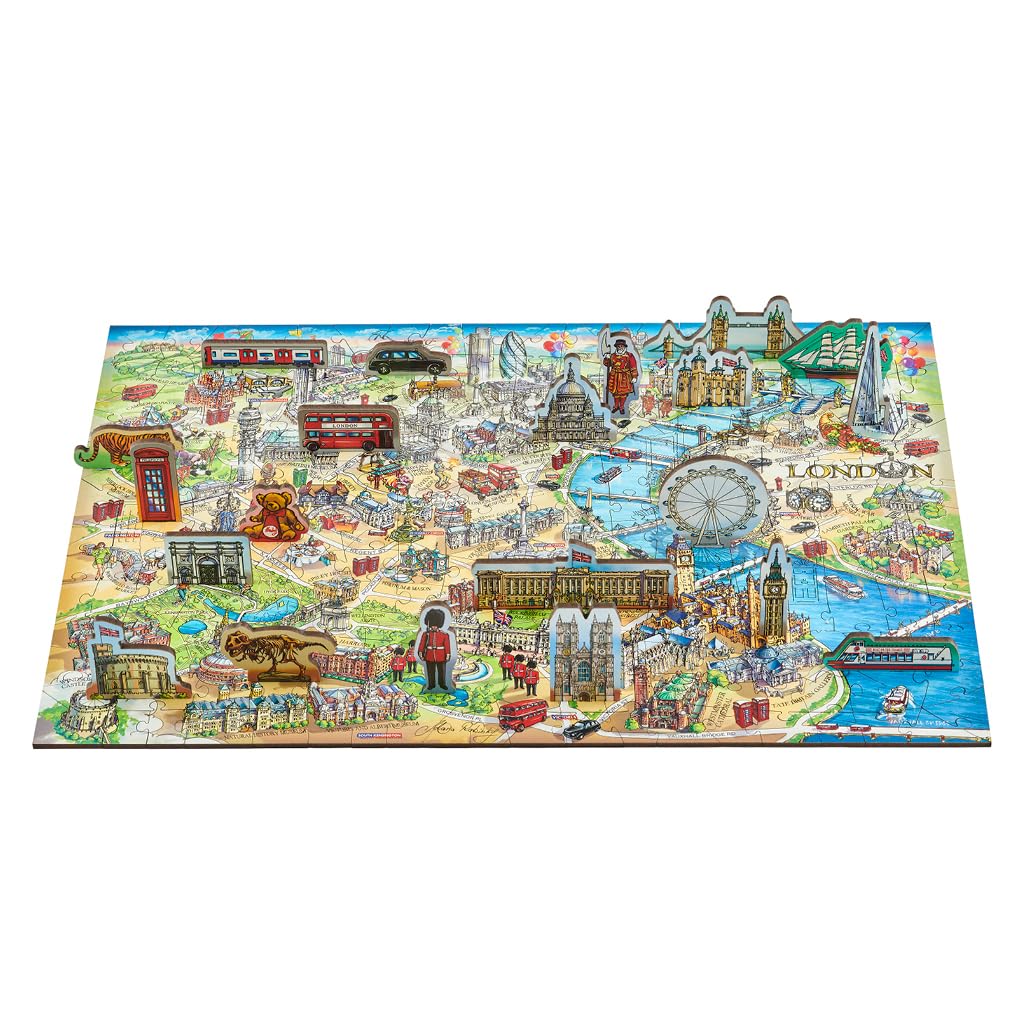 Wentworth Wooden Puzzles London Landmarks Map - 250 Pcs Adult Jigsaw Puzzle, 21 Stand up Pieces, Maria Rabinky Design for Travel Lovers - Sustainably Sourced Wood & British Made