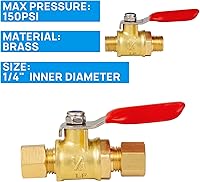 Vista 5 de Mini Válvula de Bola de Latón Sin Plomo con Interruptor de Cierre, Conexión de Compresión de 1/4 pulgada por Conexión de Compresión de 1/4 pulgada
