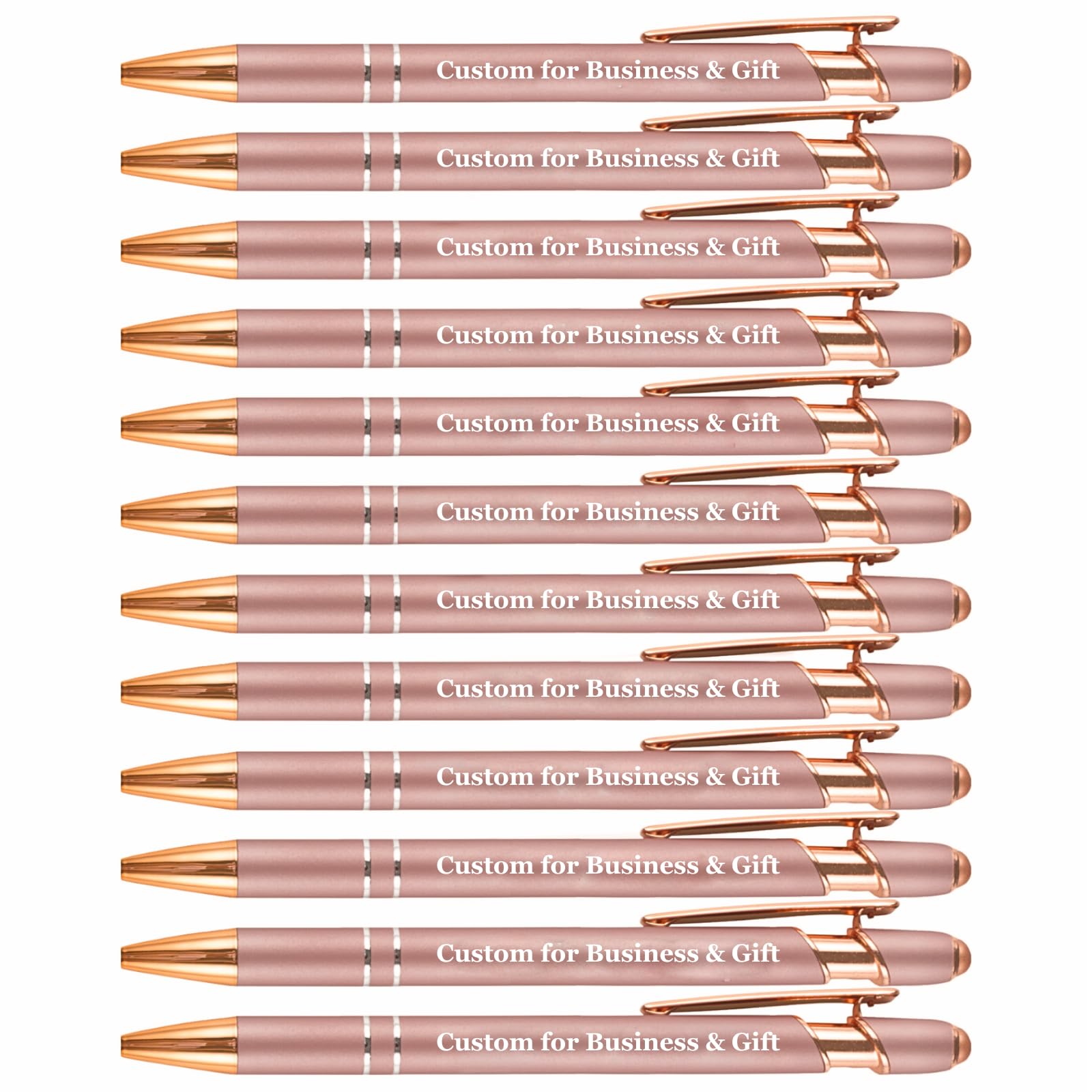 SHIBASHAN Up to 480 Pcs Personalised Pens in Bulk, Custom Metallic Printed Name Pens with Black Ink, Customised Pens Bulk with Stylus-Great Gift Ideas(Rose Gold Barrel) — image 1