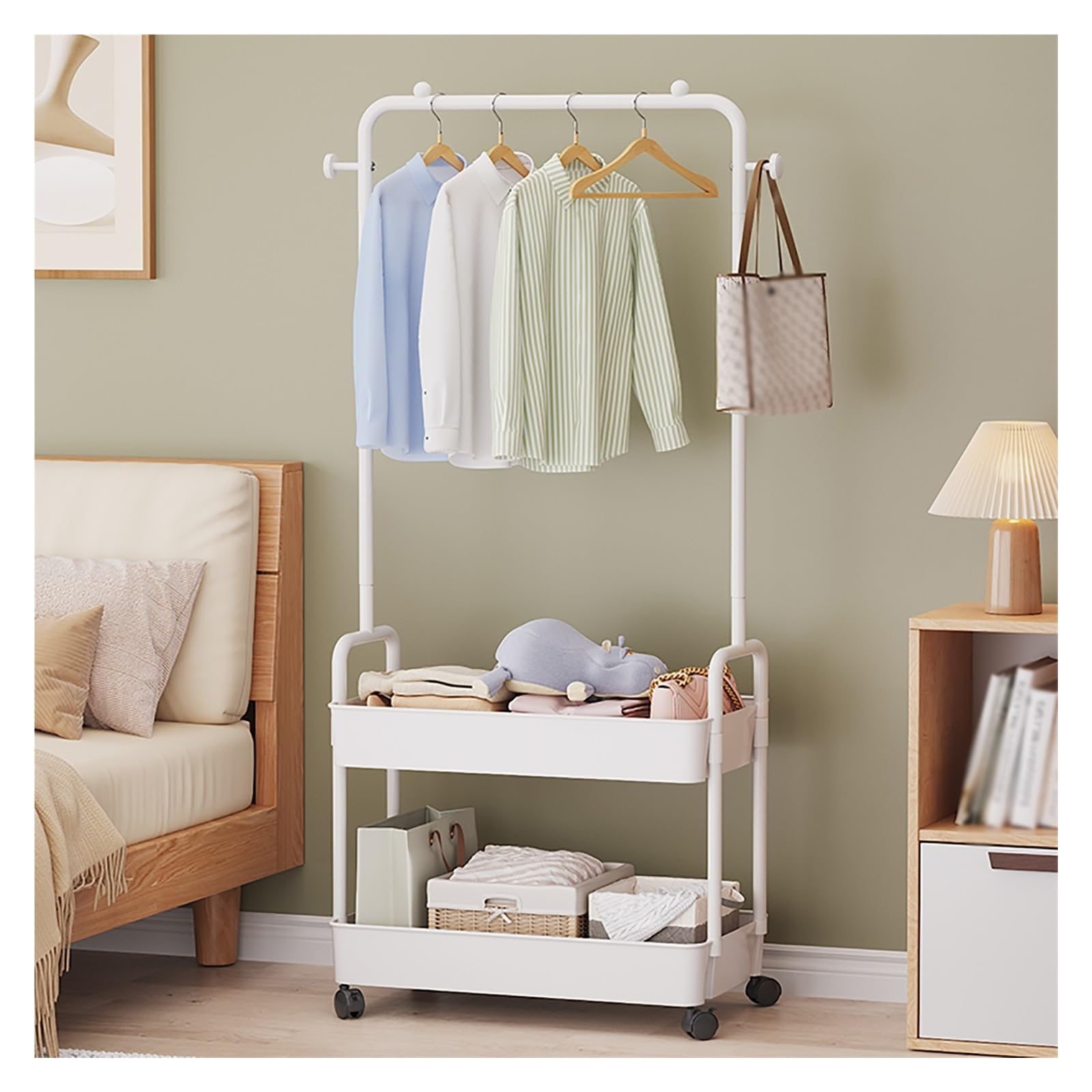 Portant à vêtements réglable blanc avec étagère pour ranger les chaussures