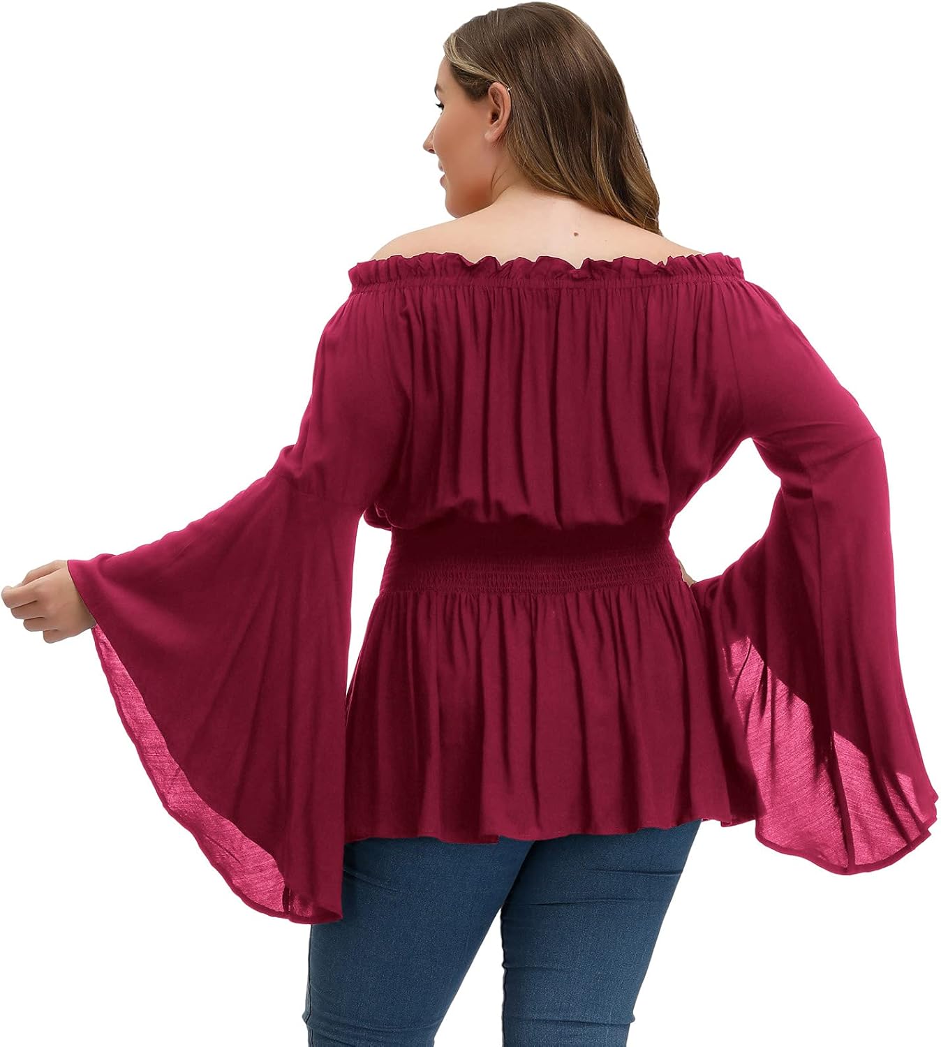 Hanna Nikole Womens Plus Size Renaissance Blouse Off Shoulder Trumpet Sleeve Peasant Tops - Image 4