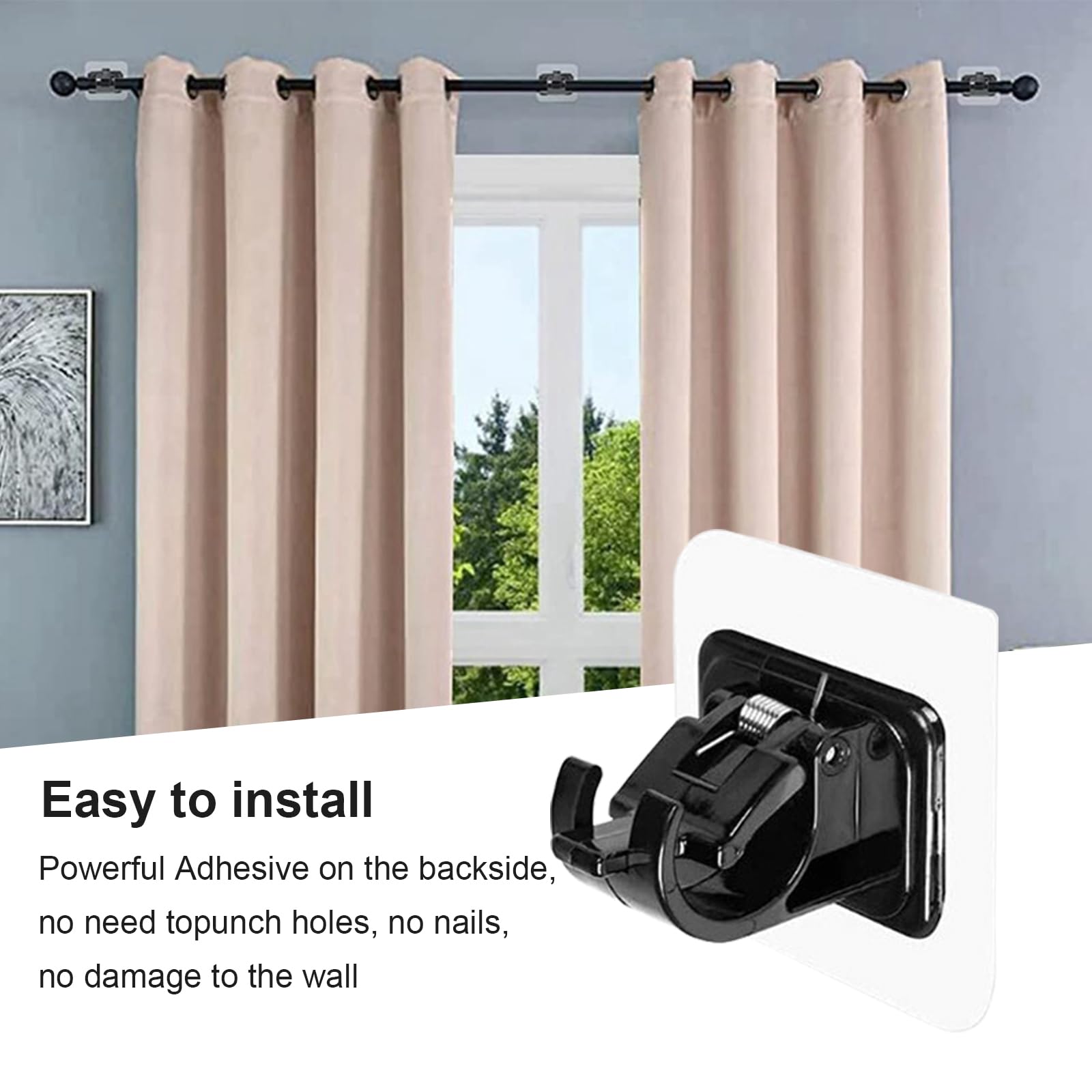 12 Ganci Per Tende Senza Fori - Supporti Adesivi Per Asta Tende, Ideali Per Bagno E Cucina - Foto 12