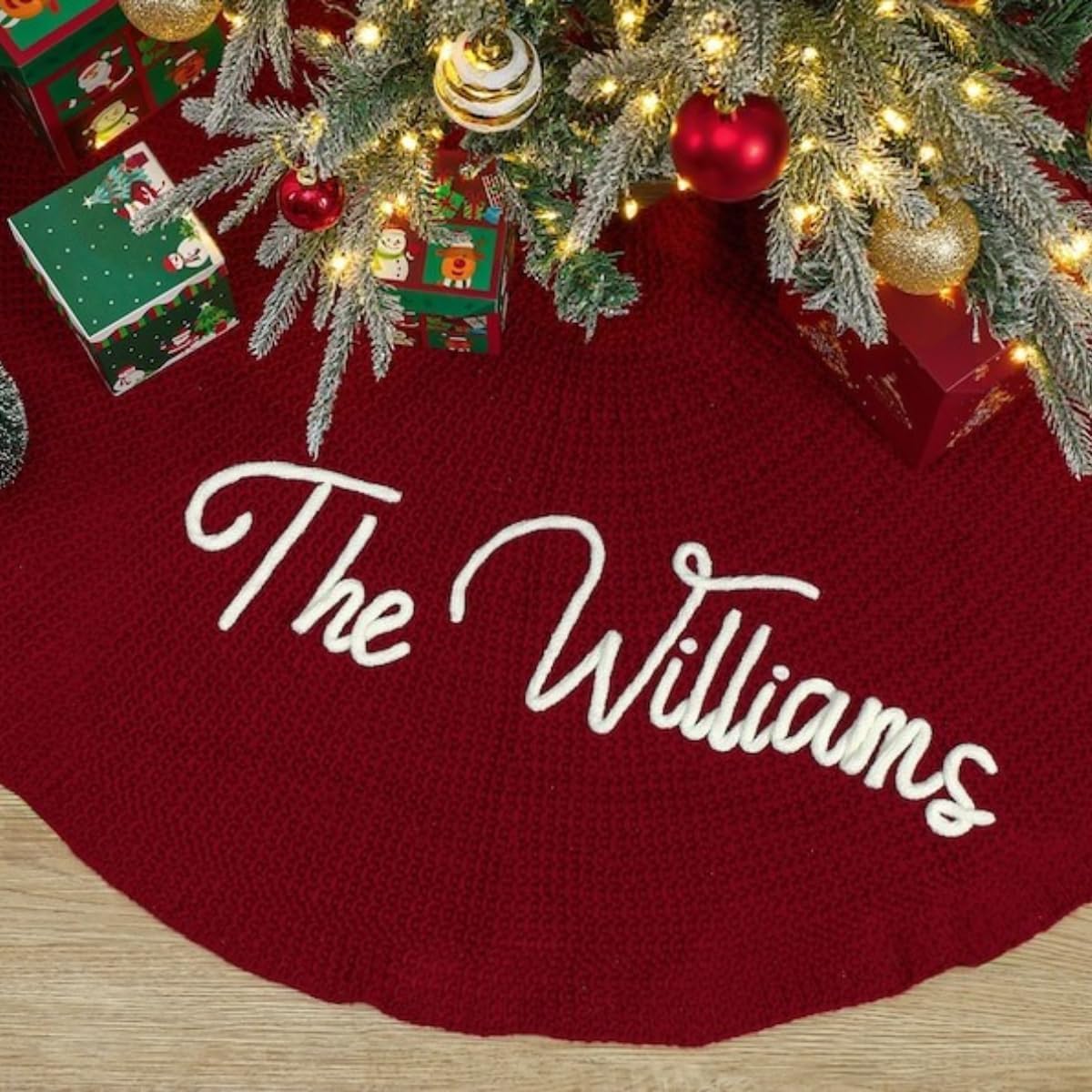 Personalized Christmas Tree Skirt,Family Christmas Tree Skirts,Home Decor,Customized Holiday Decorations (Red,122cm/48'')
