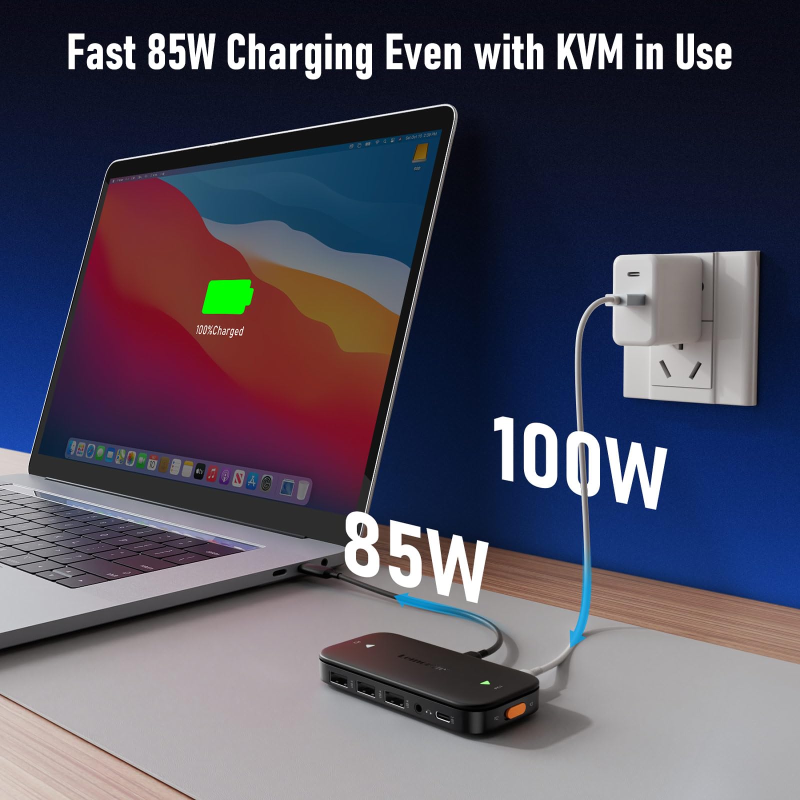 Lemorele Przełącznik KVM USB C z jednym przyciskiem do 2 urządzeń, obsługuje wideo/audio 4K 60 Hz, idealny do stacji roboczych i rozrywki domowej