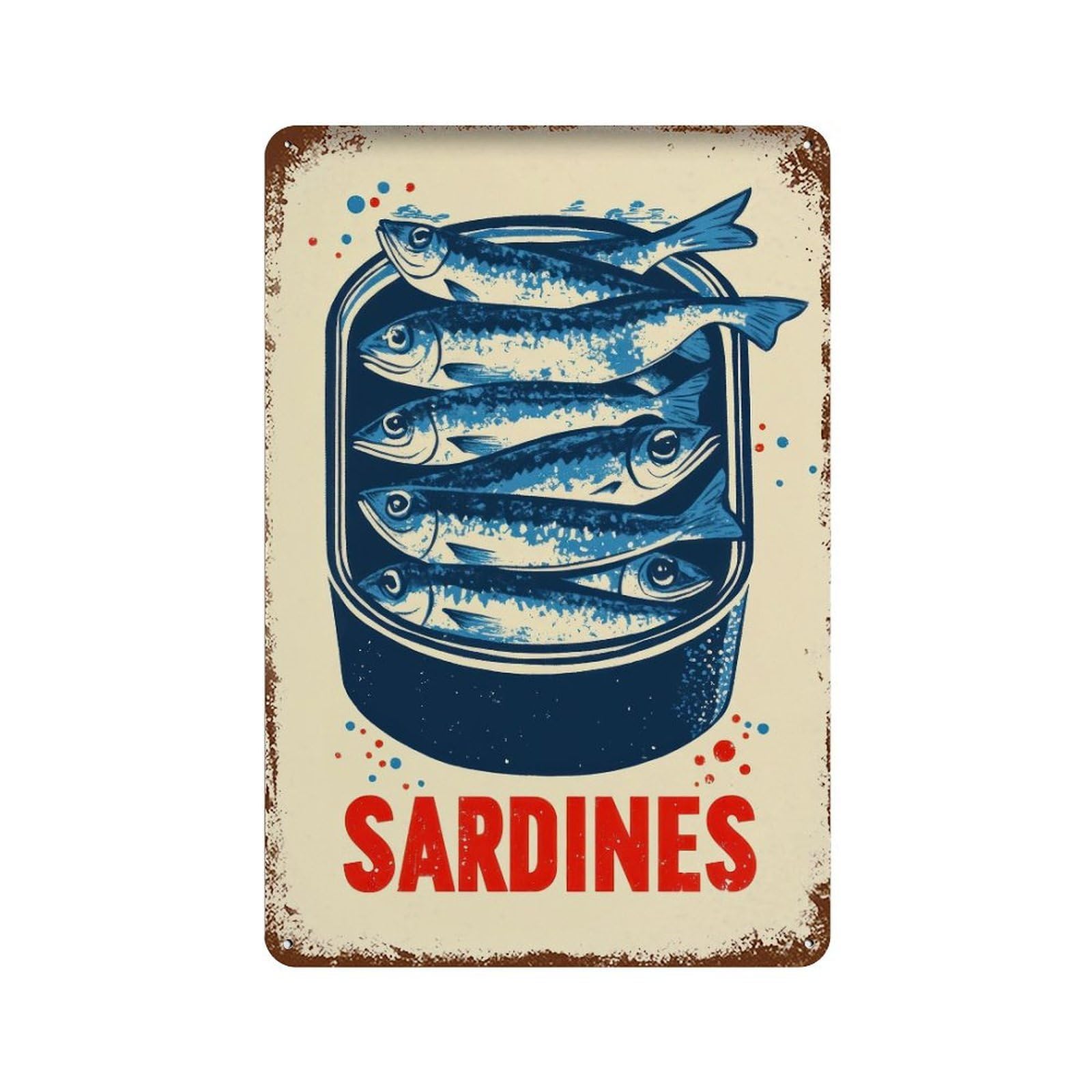 xiaoxiaoshen Sardines Tin Retro Pop Style Blue Red Kitchen Wall Decor Art Metal Tin Poster Modern Home Decor Art Home Bar Shop Decorations Vintage Sign 30x20cm