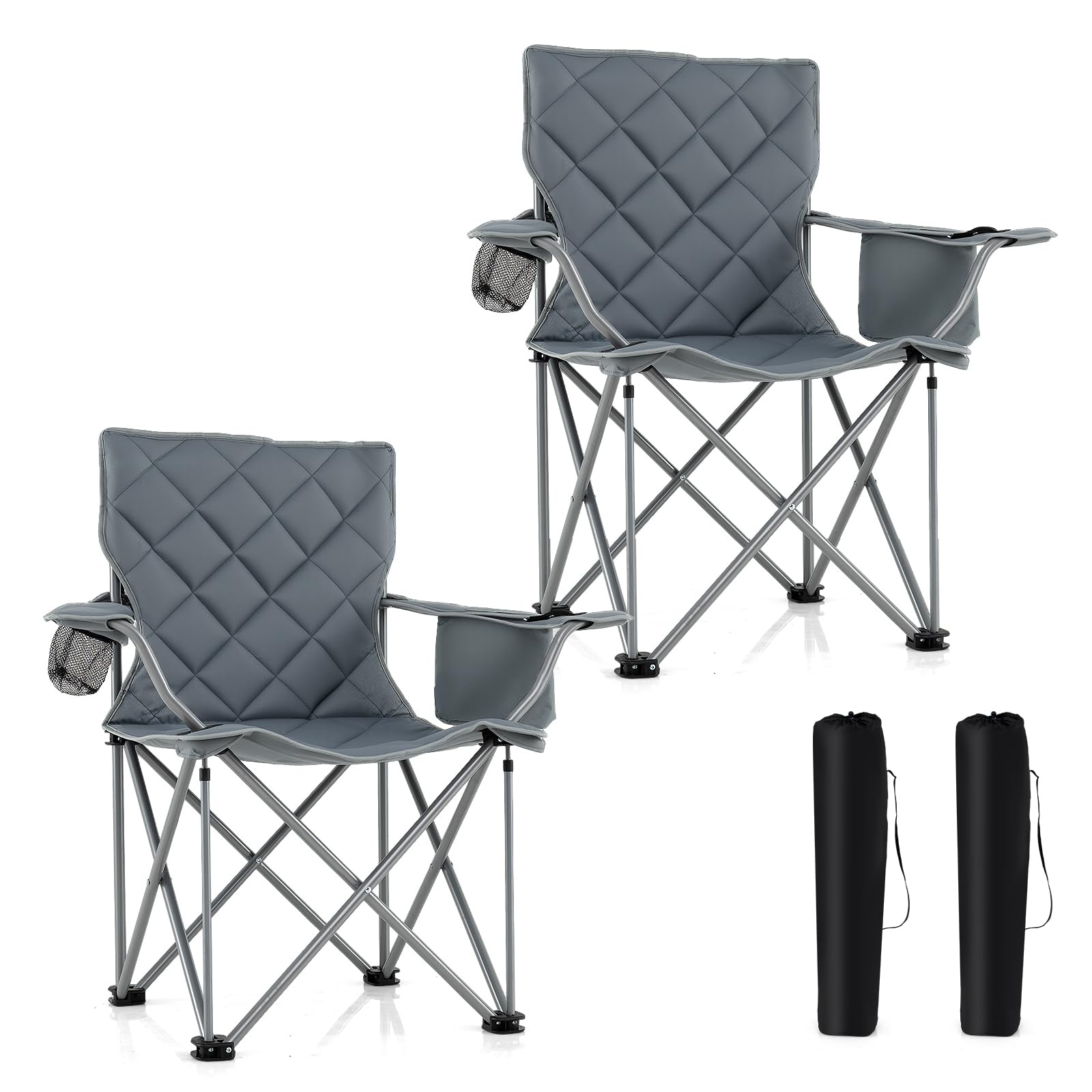 COSTWAY 227kg Oversized Camping Chair, Heavy Duty Outdoor Folding Chair with Cooler Pouch, Cup Holder and Carrying Bag, Collapsible Lawn Seating Camp Chairs for Beach, Patio & Yard (2)