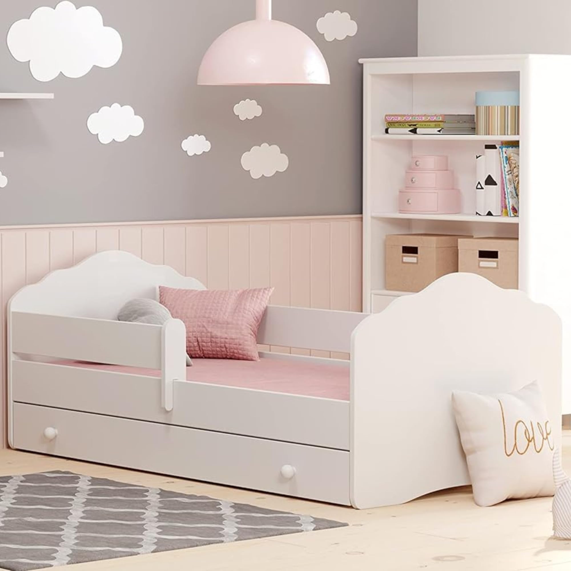 Kids Collective Kinderbett 70x140 cm mit Matratze Schublade Lattenrost & Abnehmbarer Rausfallschutz Bett für Kinder komplett Set Rausfallschutz Jugendbett Einzelbett weiß von Geburt bis 6 Lebensjahr