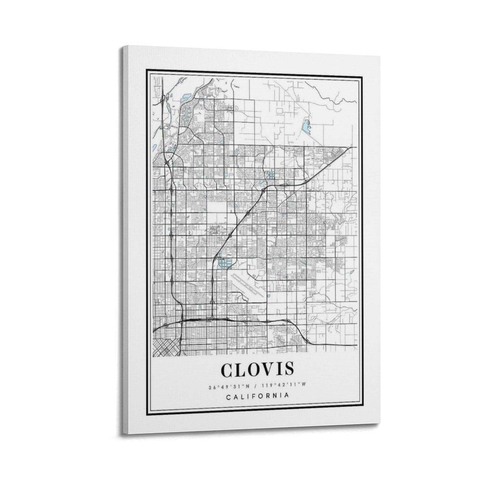 xiaoxiaoshen Clovis California Map Canvas Poster Wall Art Prints Room Aesthetic Murals Bedroom And Living Decorations 24x36inch(60x90cm)