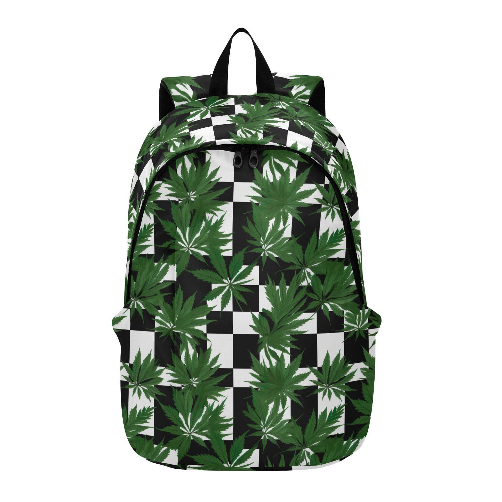 MCHIVER Travel Backpack Green Lleaf Checkerboard Casual Daypack Backpacks Lightweight Carry on Bag Water Resistant Hiking Backpack for Women and Men