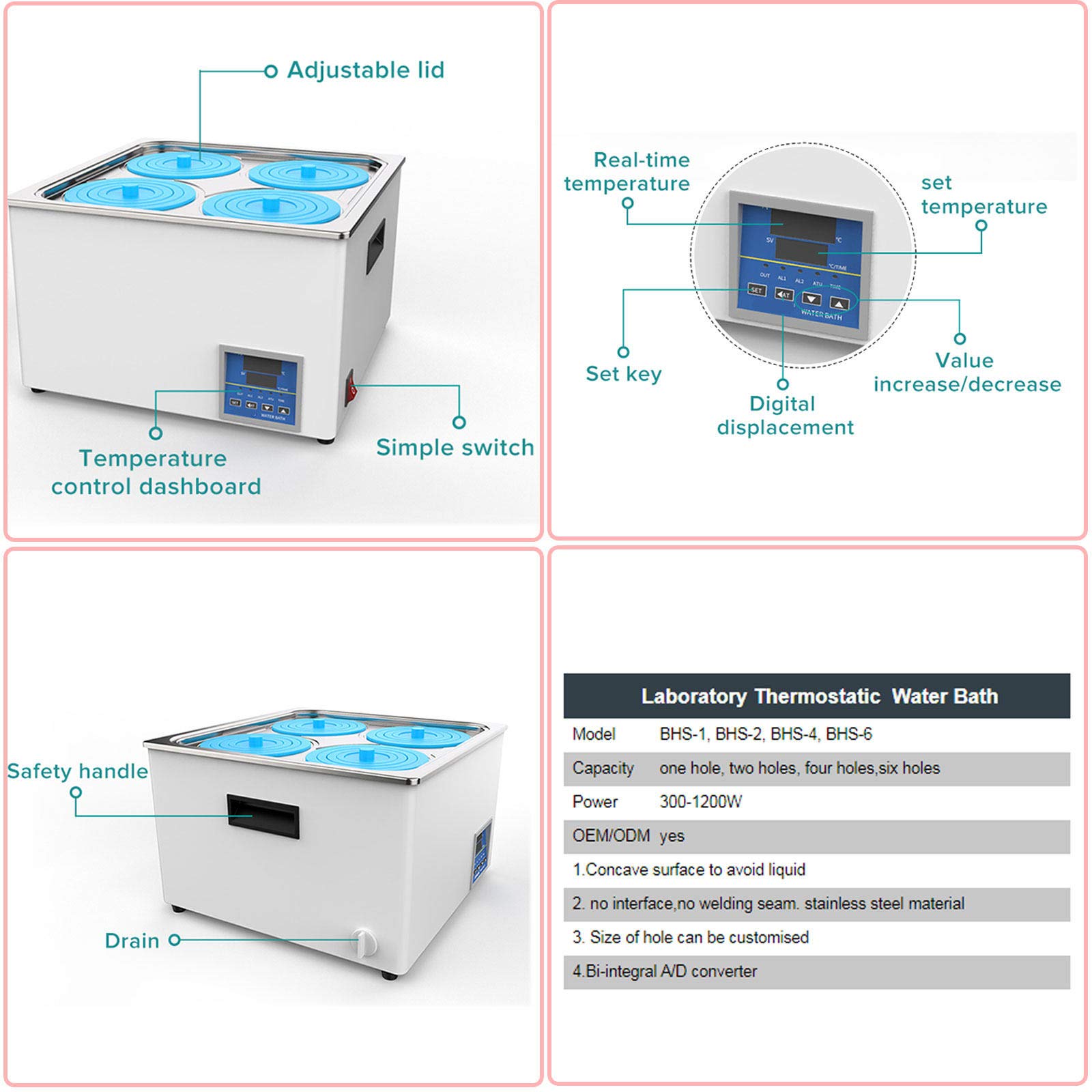 BañOs MaríA De Laboratorio, BañO MaríA TermostáTico Digital, con FuncióN De TemporizacióN RT A 99 ℃, Pantalla De Temperatura, Incrementos De 0.1 ° C, Acero Inoxidable,4Holes