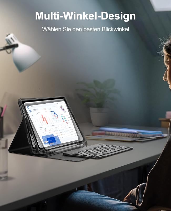 SENGBIRCH Bluetooth Billentyűzetes Tok iPad 10/11 Generációhoz - Levehető QWERTZ Német Billentyűzet, Tolltartóval, Fekete