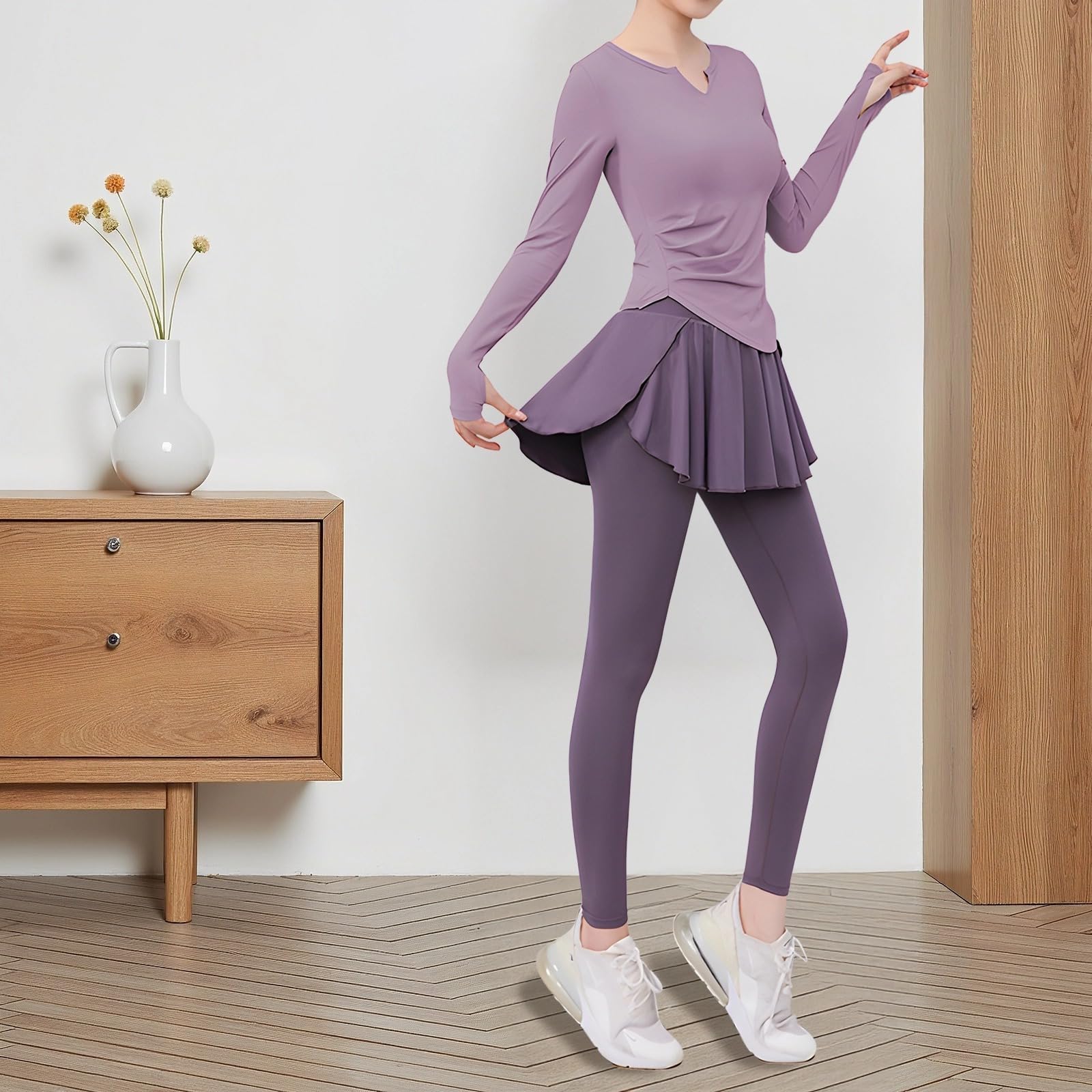 Set da yoga da donna, set da allenamento in tre pezzi per donna, misto poliestere traspirante, include top a maniche lunghe e senza maniche, XXL per 61-68 kg