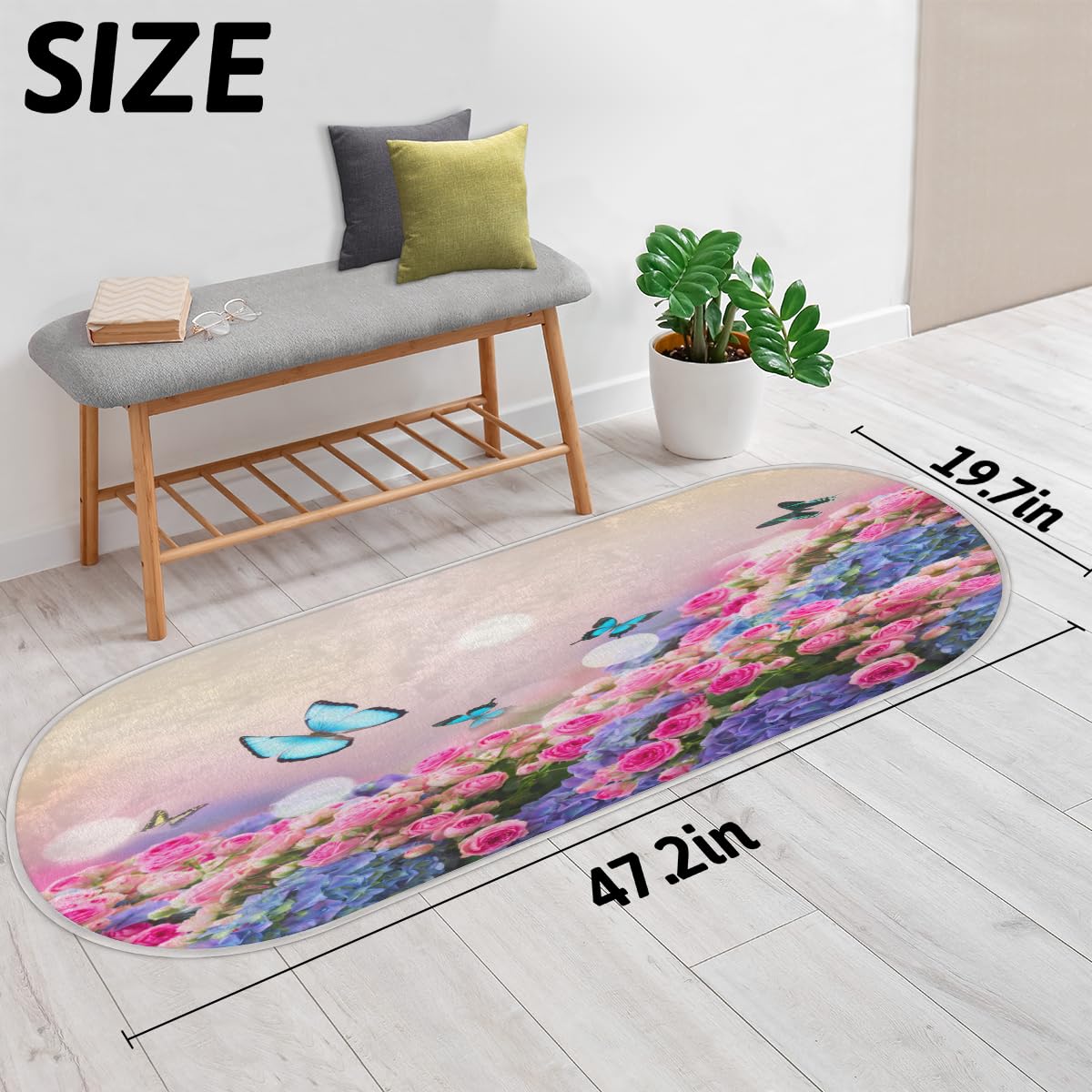 TropicalLife Róże, kwiaty, motyle, dywanik mata 50 x 120 cm, róże długie włosy pogrubione dywaniki do pokoju kuchni domu łazienki wewnątrz antypoślizgowa mata podłogowa dywaniki