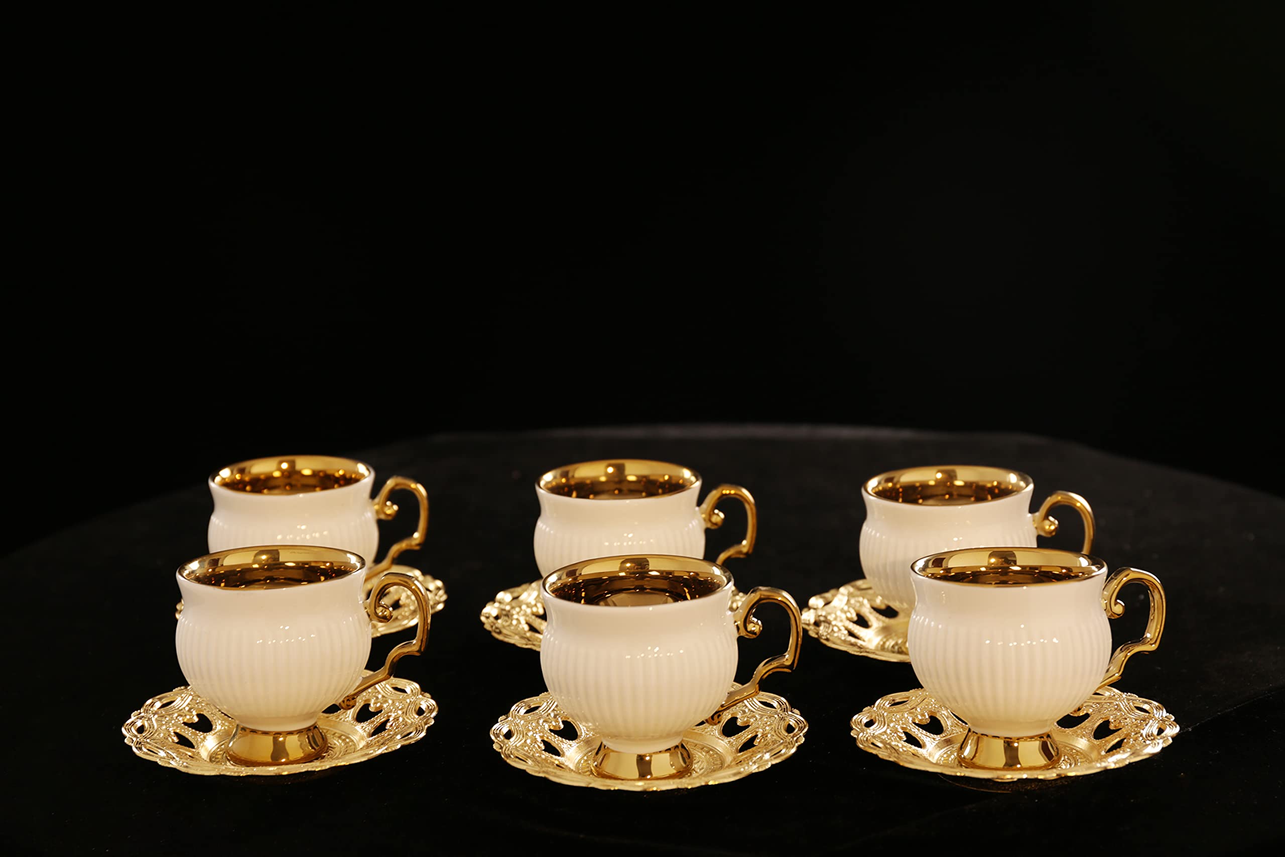 CMDHY Espresso Turkish Coffee Cups and Saucers for Women Tea Cups Set of 6 with Gift Box 3.88 Ounces