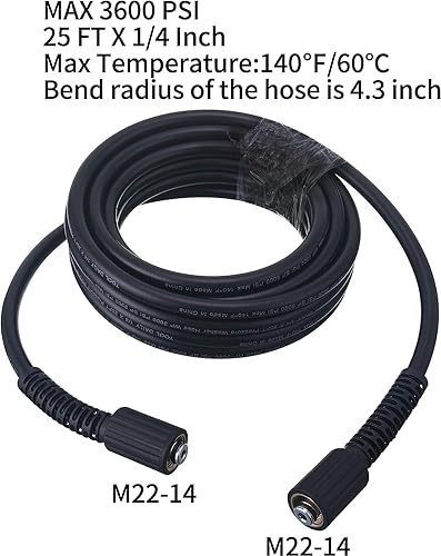 Miniatura 12 de Tool Daily Manguera de lavadora de alta presión de 50 pies x 1/4 pulgadas, 3600 PSI, M22 0.551 in, manguera de repuesto para la mayoría de las marcas