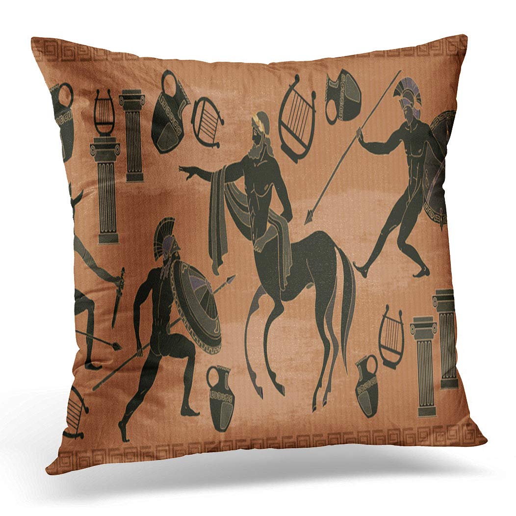 Awowee Cushion Cover 45x45cm/18x18inches Ancient Greece Scene Black Figure Pottery Greek Mythology Centaur Home Decor Throw Pillow Cover Square Pillowcase for Bed Sofa