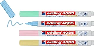 edding 4085 Kreidemarker - gelb, grün, rosa, blau (pastell) - 4 Kreidestifte - Rundspitze 1-2mm - Kreidestift für Tafel abwischbar - für von Fenster, Glas, Spiegel - Tafelstifte mit deckenden Farben