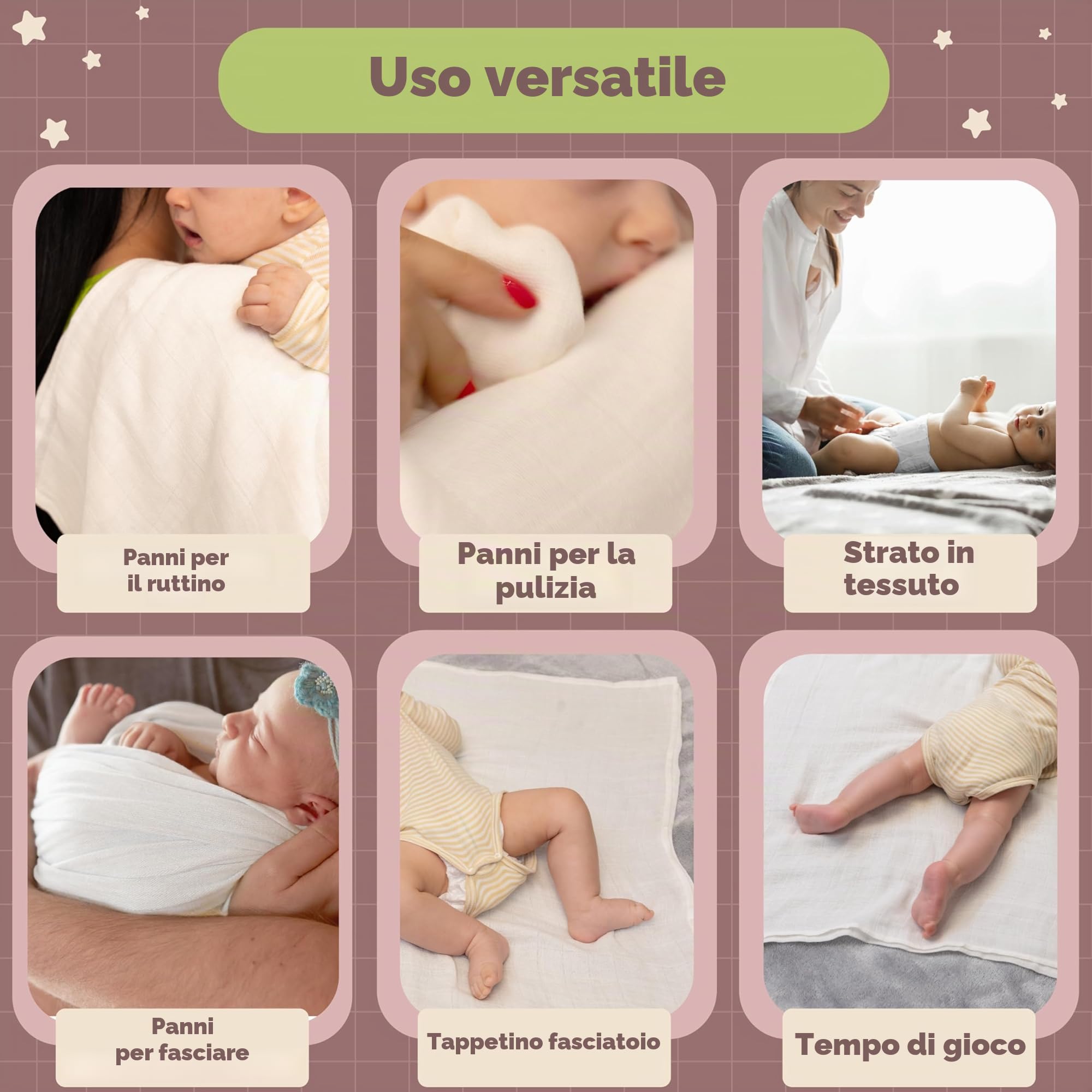 NatureMark Set da 10 Panni in Mussola per Bambino 100% Cotone 70x70 cm Bianca