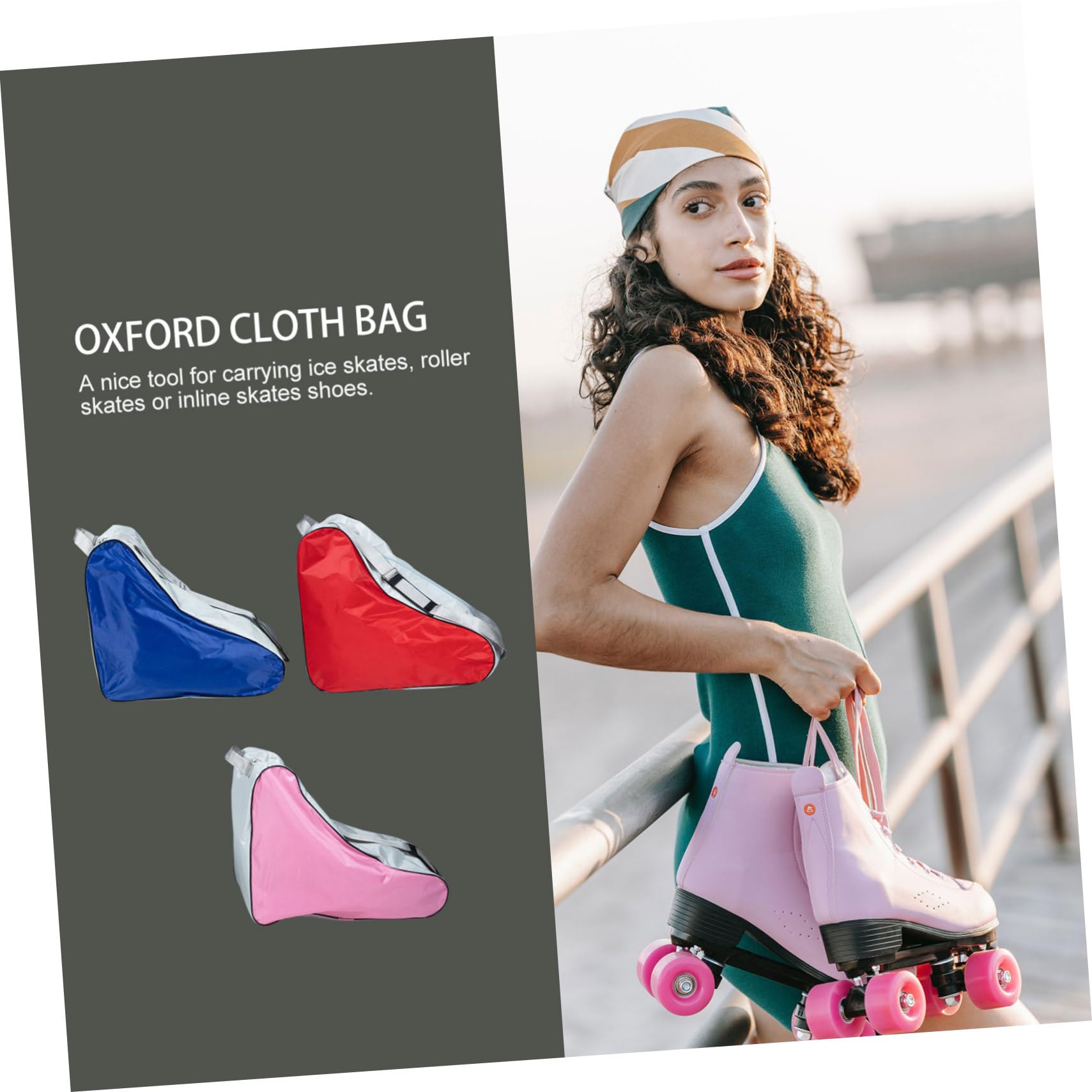 BESPORTBLE Borsa Portatile per Pattini a Rotelle e Ghiaccio 3 Pezzi | Poliestere, Uso Esterno, Design Semplice, Set Rosso Blu Rosa, Formato Grande per Ragazzo Ragazza