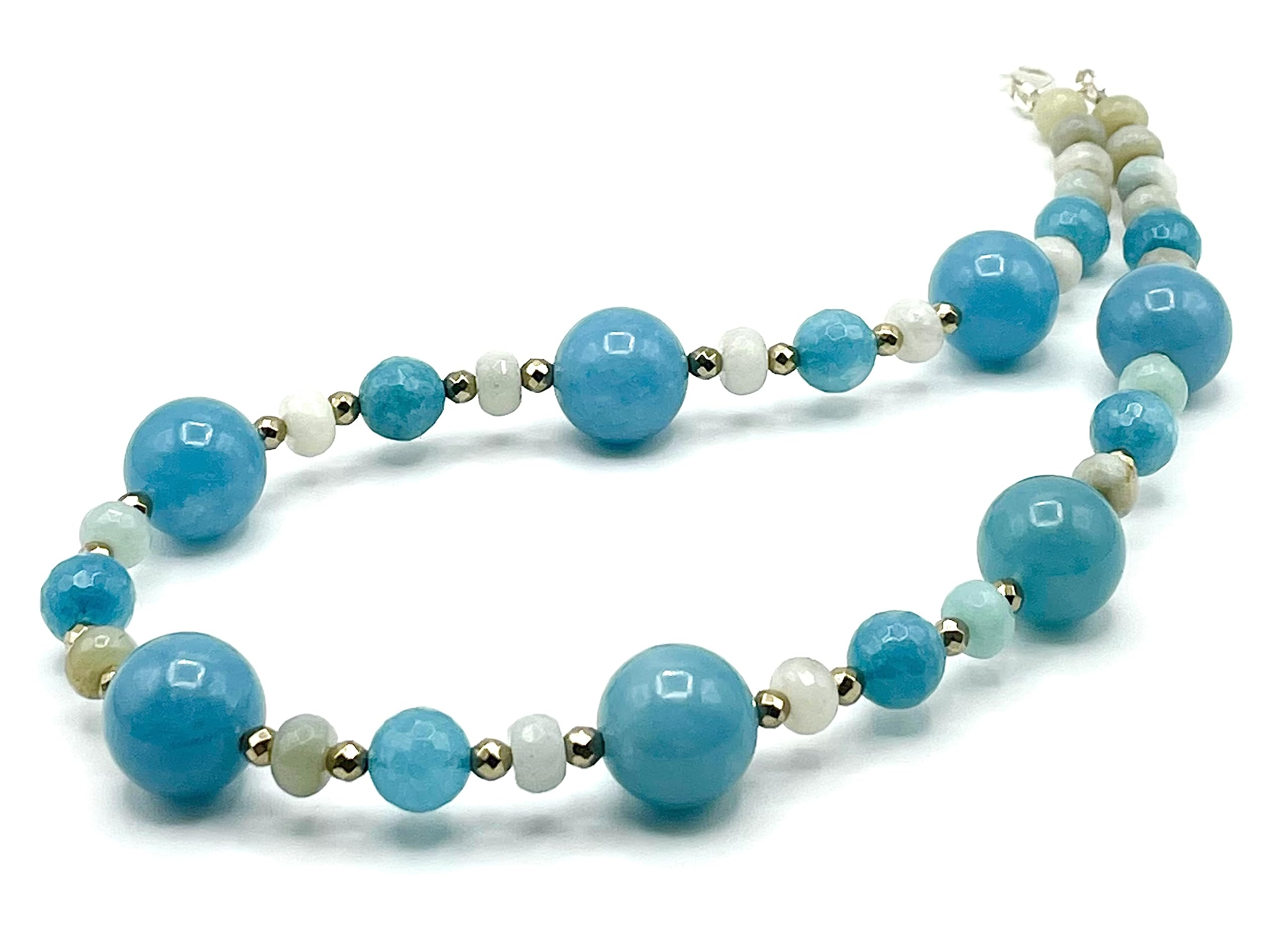Collana in Argento 925 Giada e Amazzonite, Gioielli Artigianali, Pietra di Nascita di Marzo, Pietre Dure, Bijoux Made in Italy, Regalo