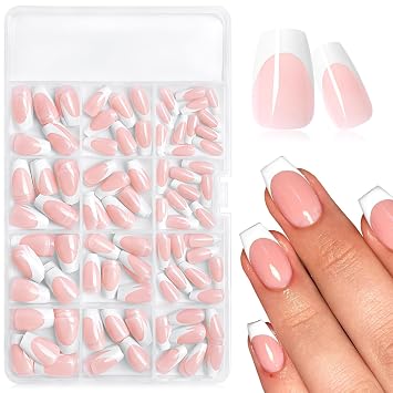 AddFavor 240pcs French Tip Press on Nails Medium Coffin Fake Nails, White French Tip Nails Press ons Acrylic Press on Nail Coffin False Nail Tips for Women Girls