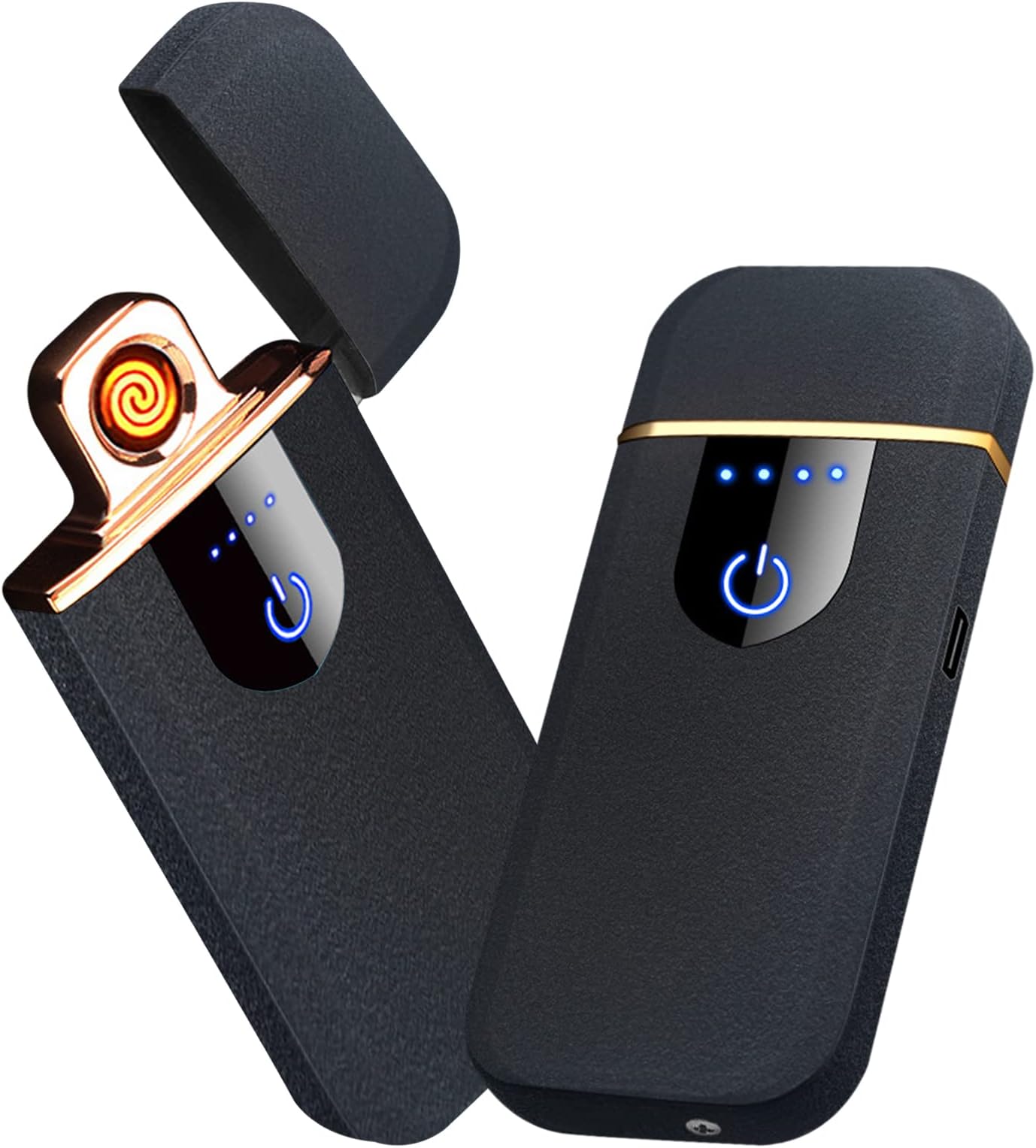Electronic Lighter Smart USB Rechargeable, Mini Portable Design with Touch Dual-Sided Ignition - Windproof and flameless, Featuring Plasma Technology, Battery Indicator, and Lightweight Build(Black)