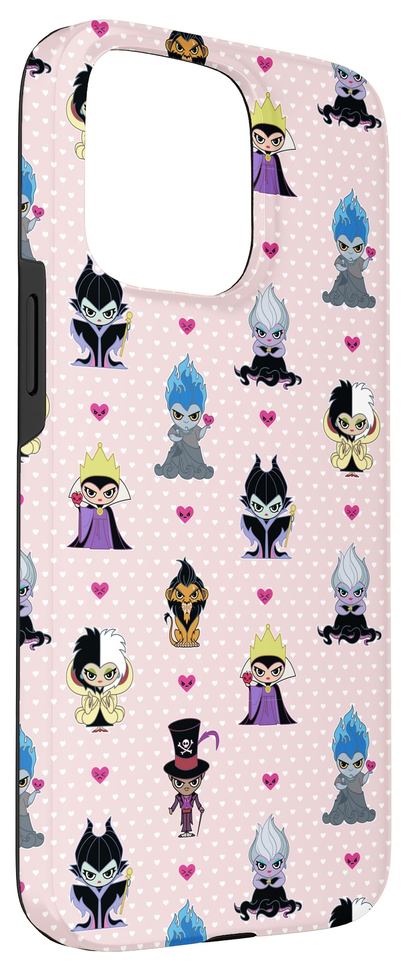Custodia per iPhone 15 Pro Max Disney Villains Kawaii Chibi Cuori Rosa