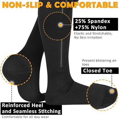 Miniatura 3 de CASMON Calcetines de compresión con cremallera de 15-20 mmHg para mujeres y hombres, medias de compresión altas hasta la rodilla, calcetines médicos