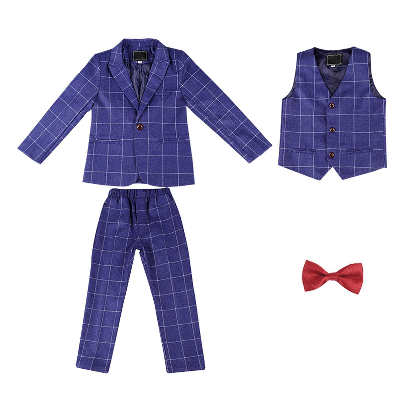 Generico 2026 Gilet Scozzese Autunno Inverno per Ragazzi Tre Pezzi Elegante Giacca con Gilet Pantaloni Cravatta Gentiluomo Outfit Quotidiano Scolastico