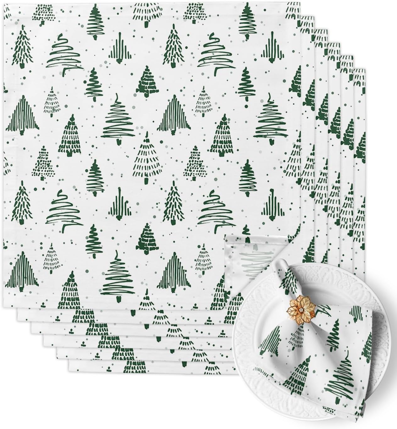 Kitchen Cloth Napkins Christmas Green Christmas Tree Seamless,Dinner Napkins Soft