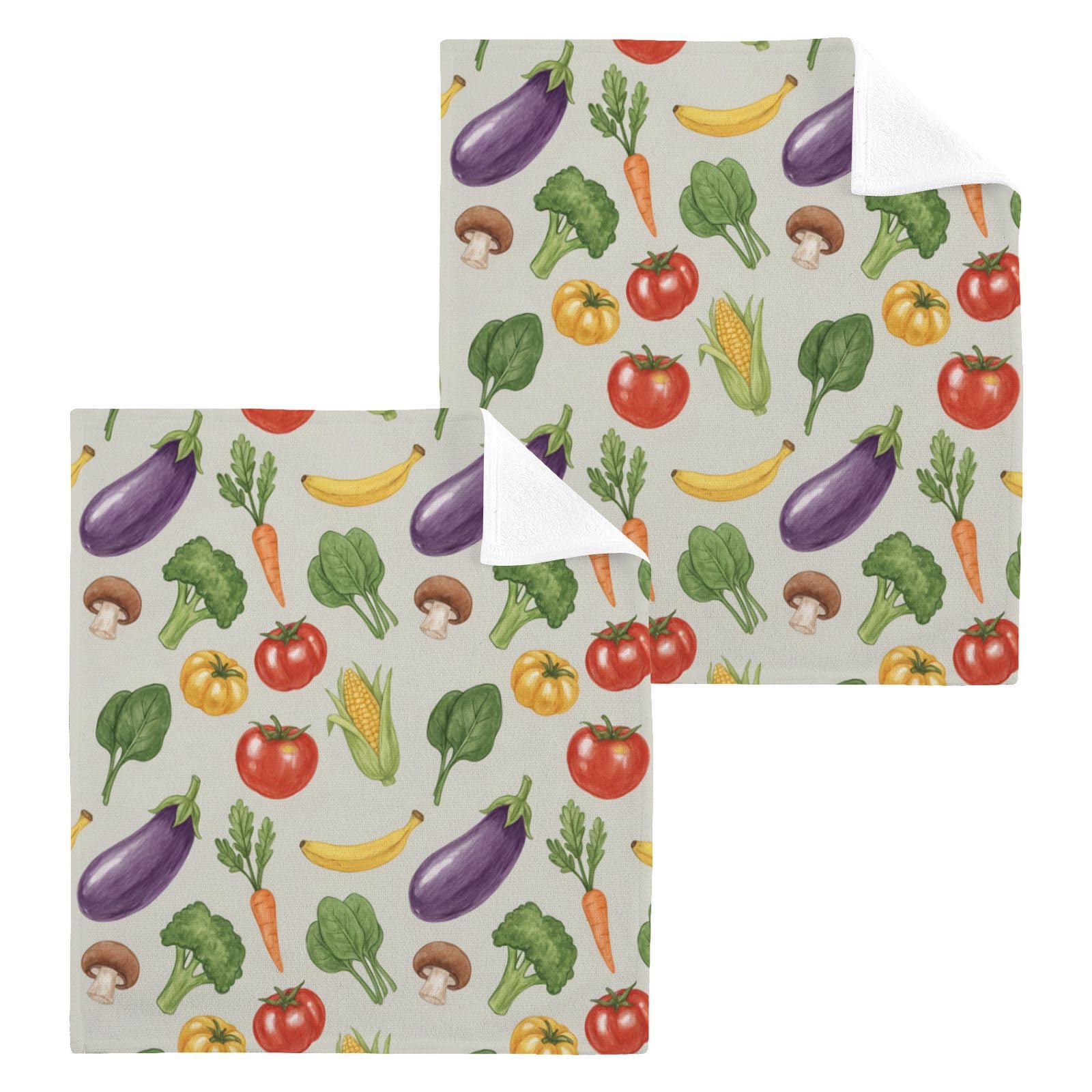 BOESI Veggie 12x12in Cotton Washcloth,Soft Absorbent Face Towel