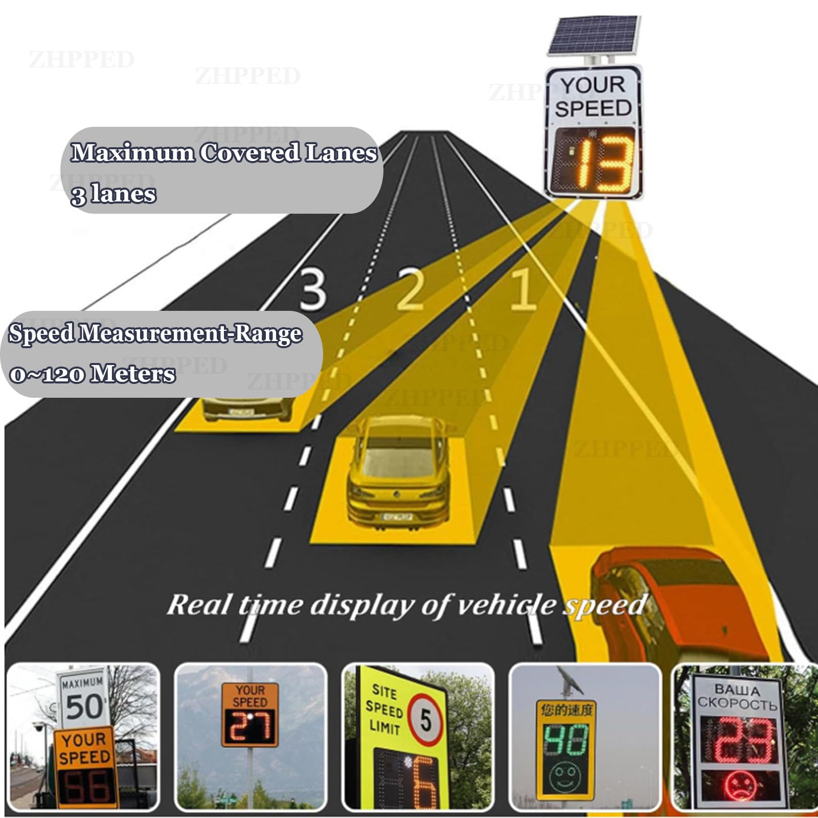 Señal de límite de velocidad de radar con energía solar, 20 x 27 pulgadas, pantalla LED para carreteras y carreteras de velocidad limitada, señal de retroalimentación de radar