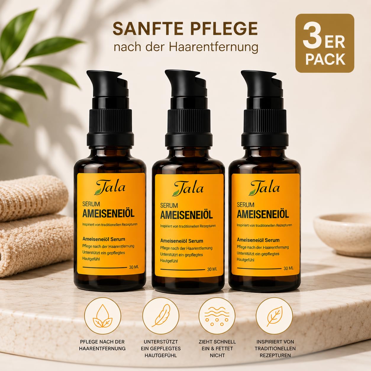 TALA Ameiseneiöl Serum 30 ml – Karınca yumurtası yağı – Pflegeöl nach der Haarentfernung mit Aloe Vera & Pflanzenölen – Für Gesicht & Körper – Hautpflege nach Waxing, Sugaring & Epilation (3er Pack)