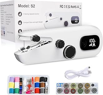 Sewing Machine with LED Display, Handheld Sewing Machine for Beginners, 3 Speed Adjustment Electric Mini Sewing Machine, Easy to Use and Fast Stitch Suitable for Clothes,Fabrics, DIY Home Travel