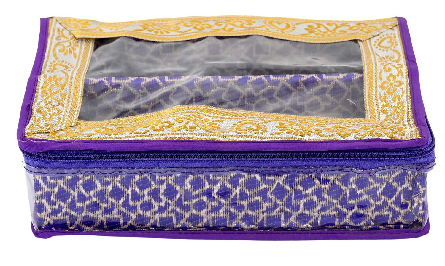 Kuber Industries Exclusive Square Design Brocade Hardboard Two Rod Bangle Box (Purple) -CTLTC38861
